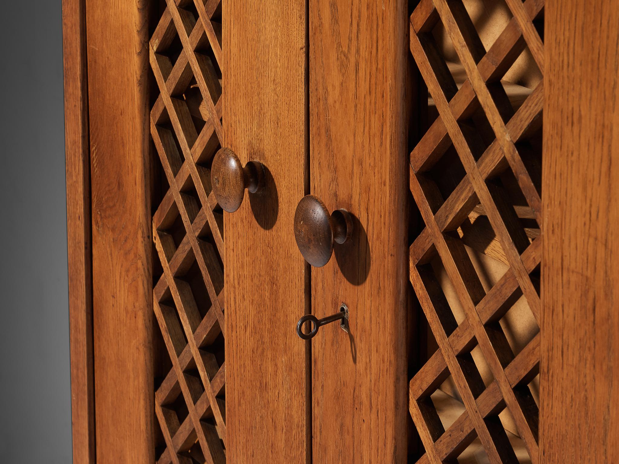 Mid-20th Century 1940s Cabinet in Solid Oak with Latticework For Sale