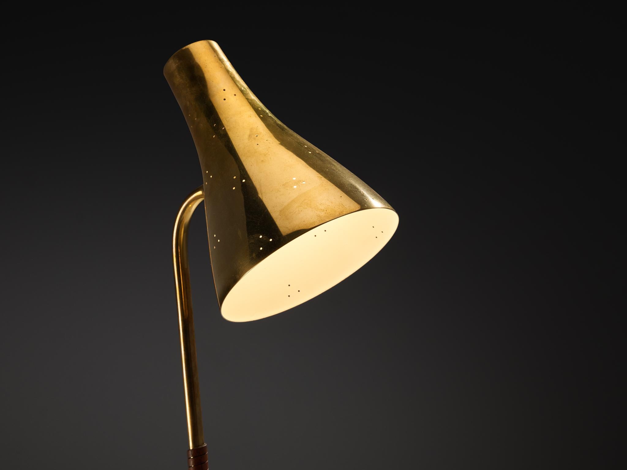 Scandinavian Modern Paavo Tynell for Taito Oy '9212A' Table Lamp in Brass and Leather For Sale