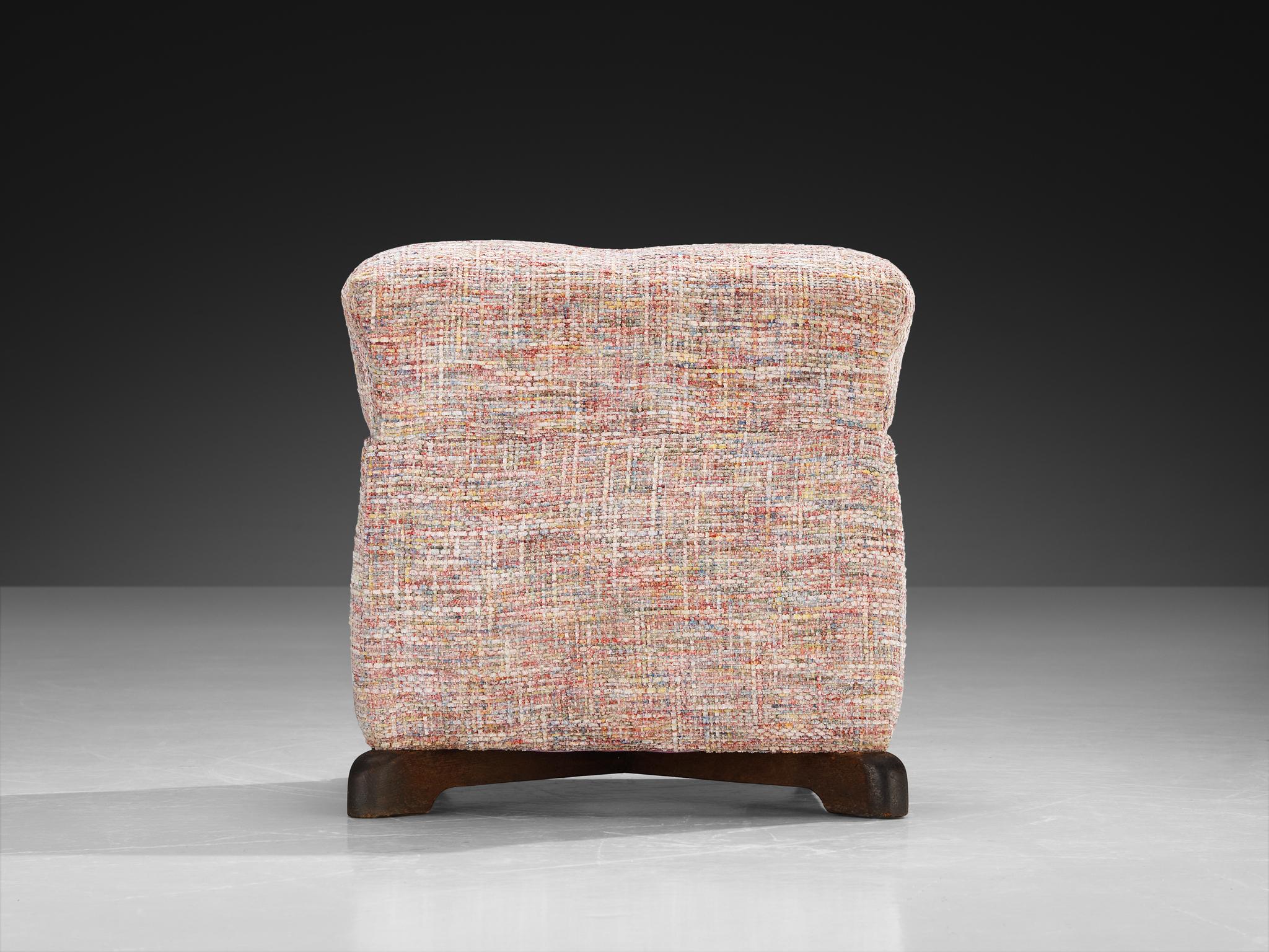 Art Deco Jindrich Halabala Square Stool in Decorative Upholstery For Sale