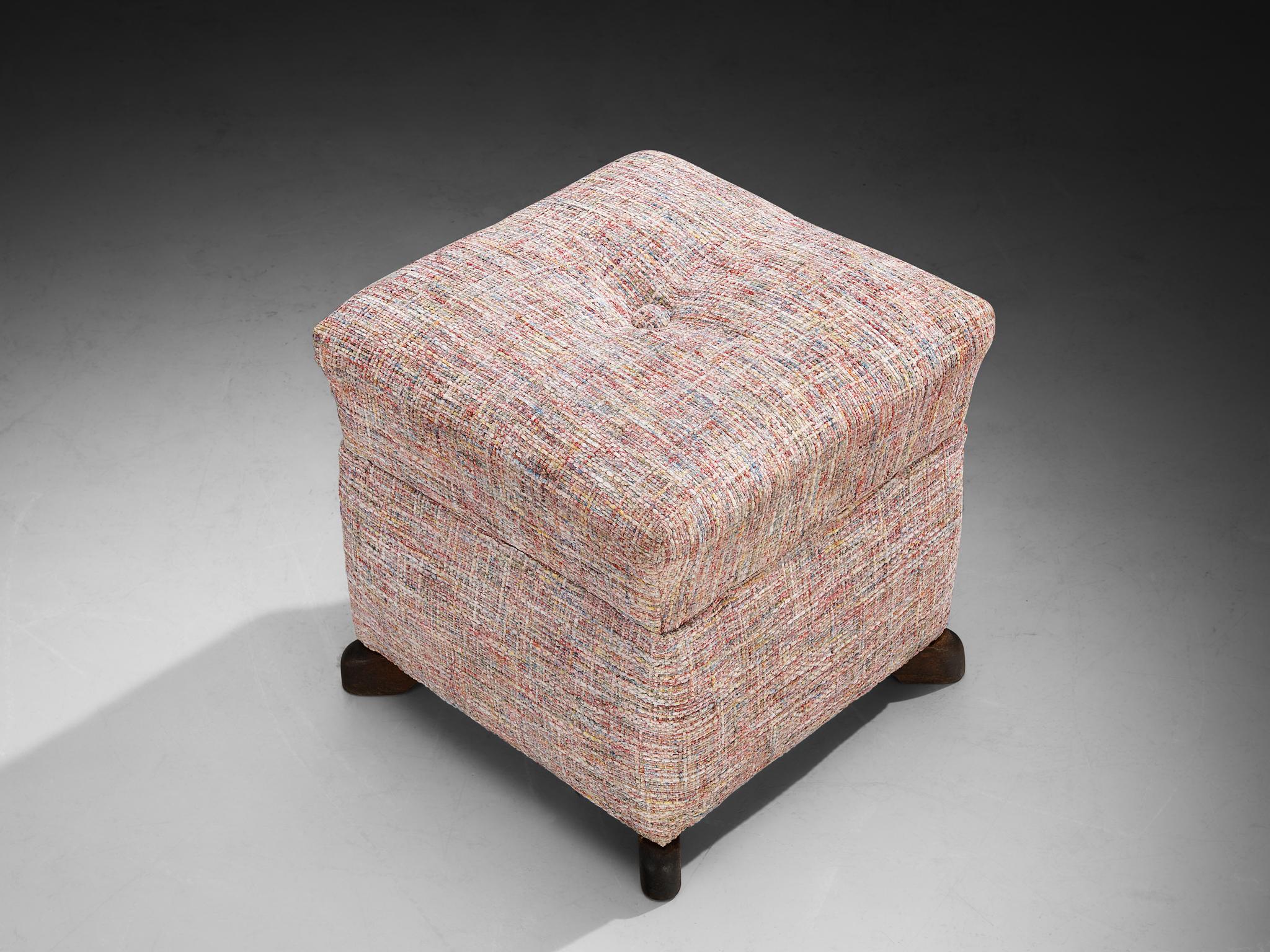 Mid-20th Century Jindrich Halabala Square Stool in Decorative Upholstery For Sale