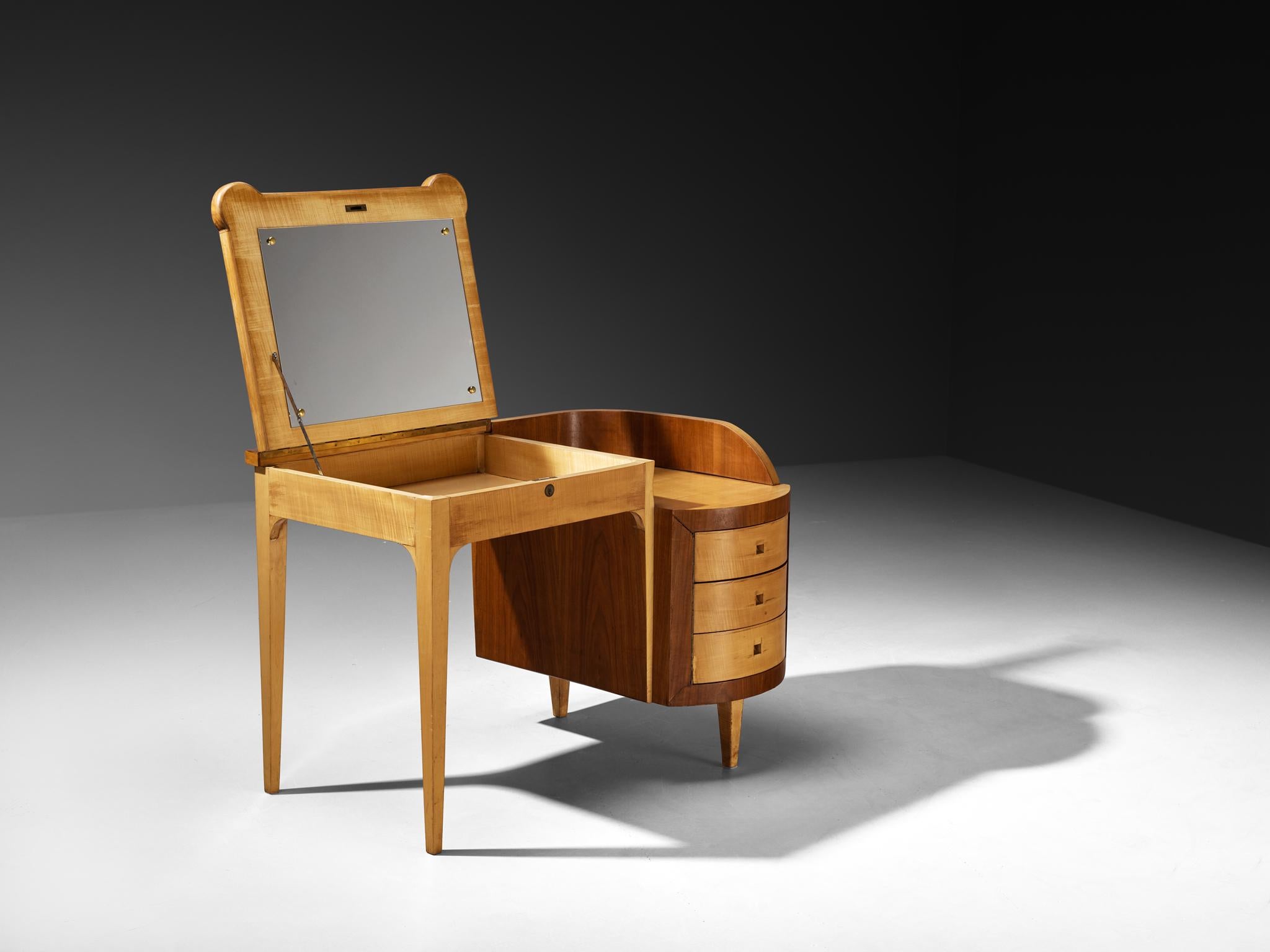 Mid-Century Modern M.C. Magnani & A. Schieppati 1950s Milanese Vanity Table in Walnut and Maple For Sale