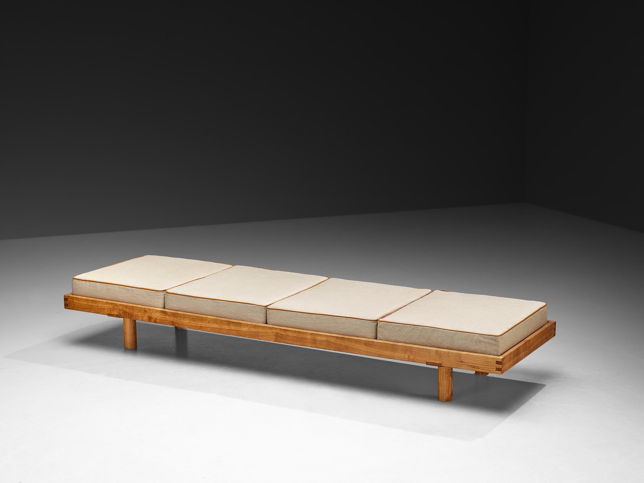 Pierre Chapo, bench, 'L09', elm, fabric, France, 1960s

This piece is an early edition designed by Pierre Chapo, known for his commitment to pure and clean design and construction principles The 'L09' sofa or bench by Pierre Chapo is characterized