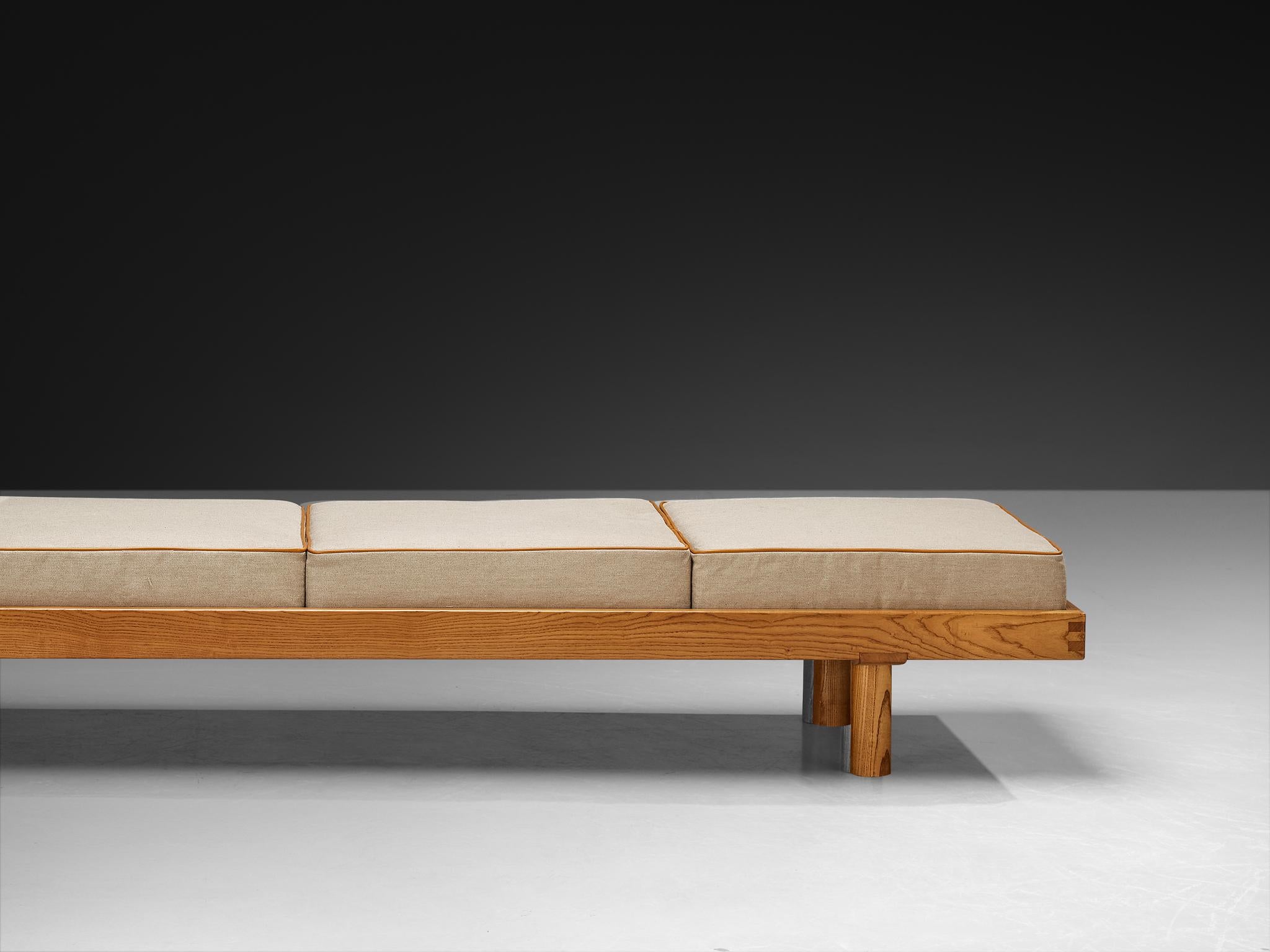 Fabric Pierre Chapo 'L09' Large Bench in Solid Elm For Sale
