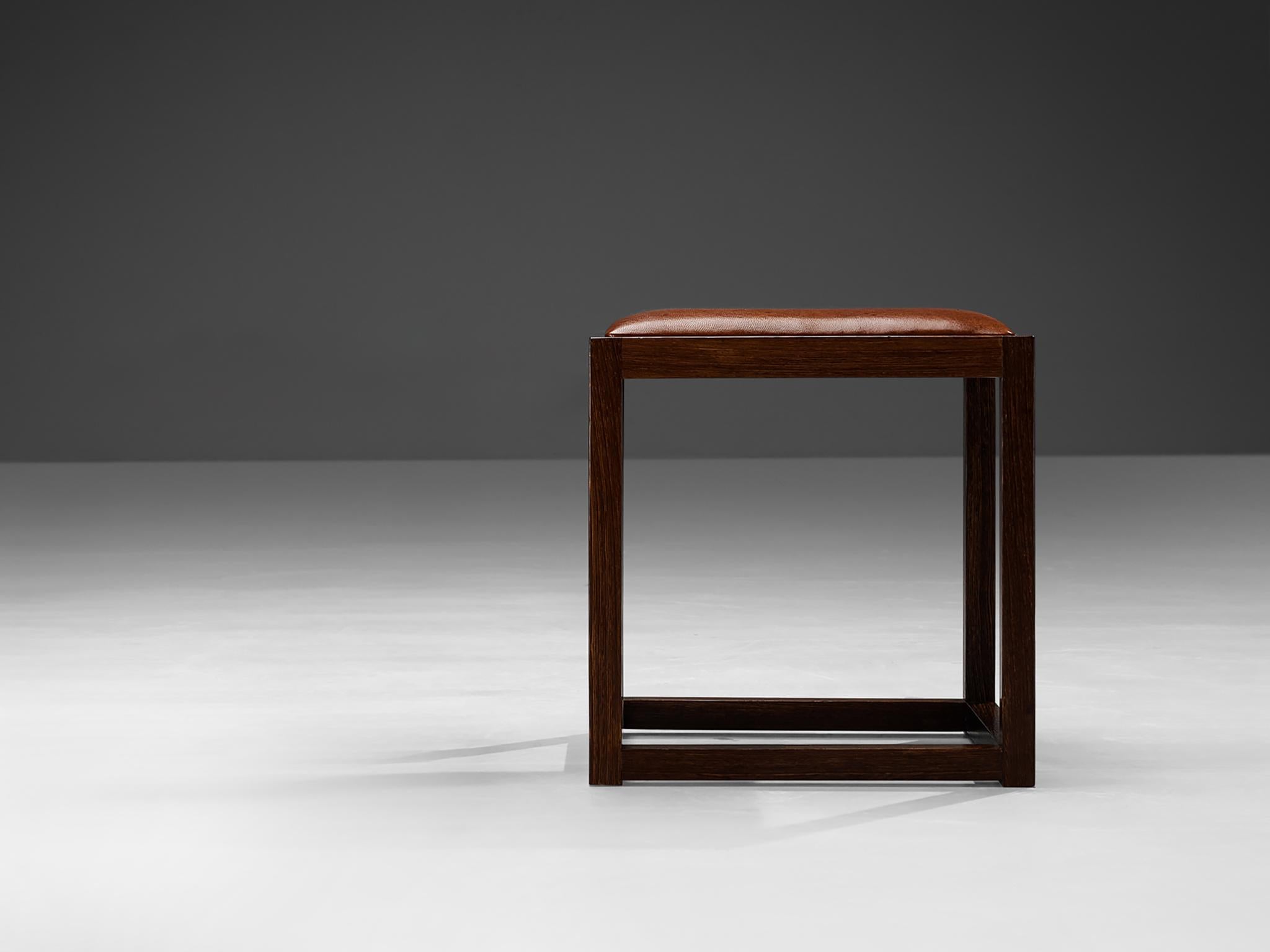 Claus Bonderup & Torsten Thorup Stool in Wengé and Niger Leather In Good Condition For Sale In Waalwijk, NL