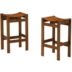 Giuseppe Rivadossi for Officina Rivadossi Pair of High Bar Stools in Oak