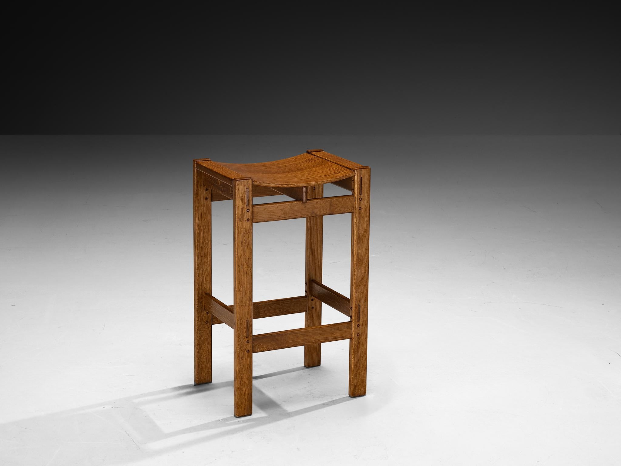 Giuseppe Rivadossi for Officina Rivadossi Pair of High Bar Stools in Oak For Sale 1