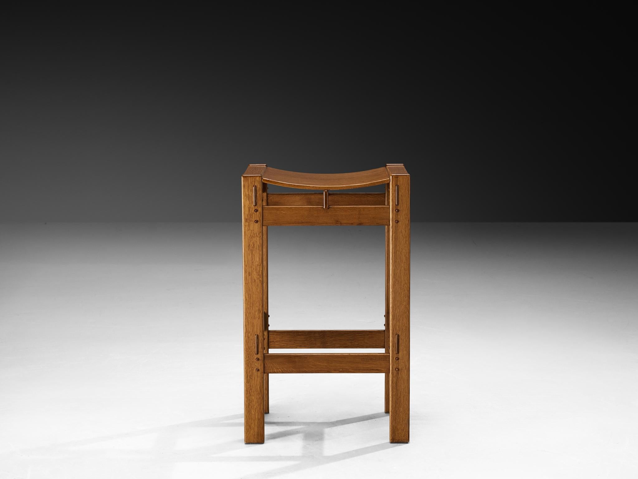 Giuseppe Rivadossi for Officina Rivadossi Pair of High Bar Stools in Oak For Sale 3