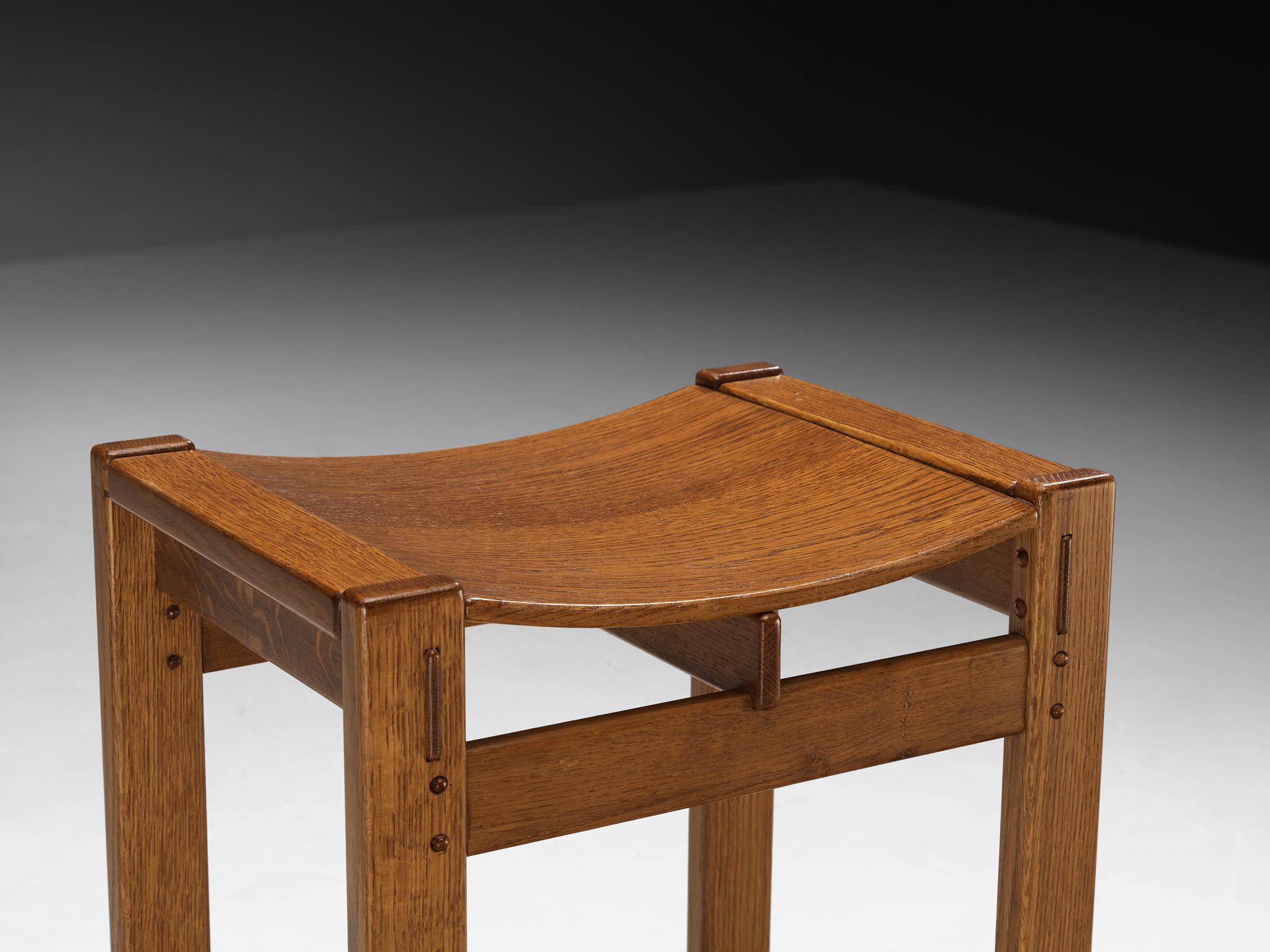 Giuseppe Rivadossi for Officina Rivadossi Pair of High Bar Stools in Oak For Sale 5