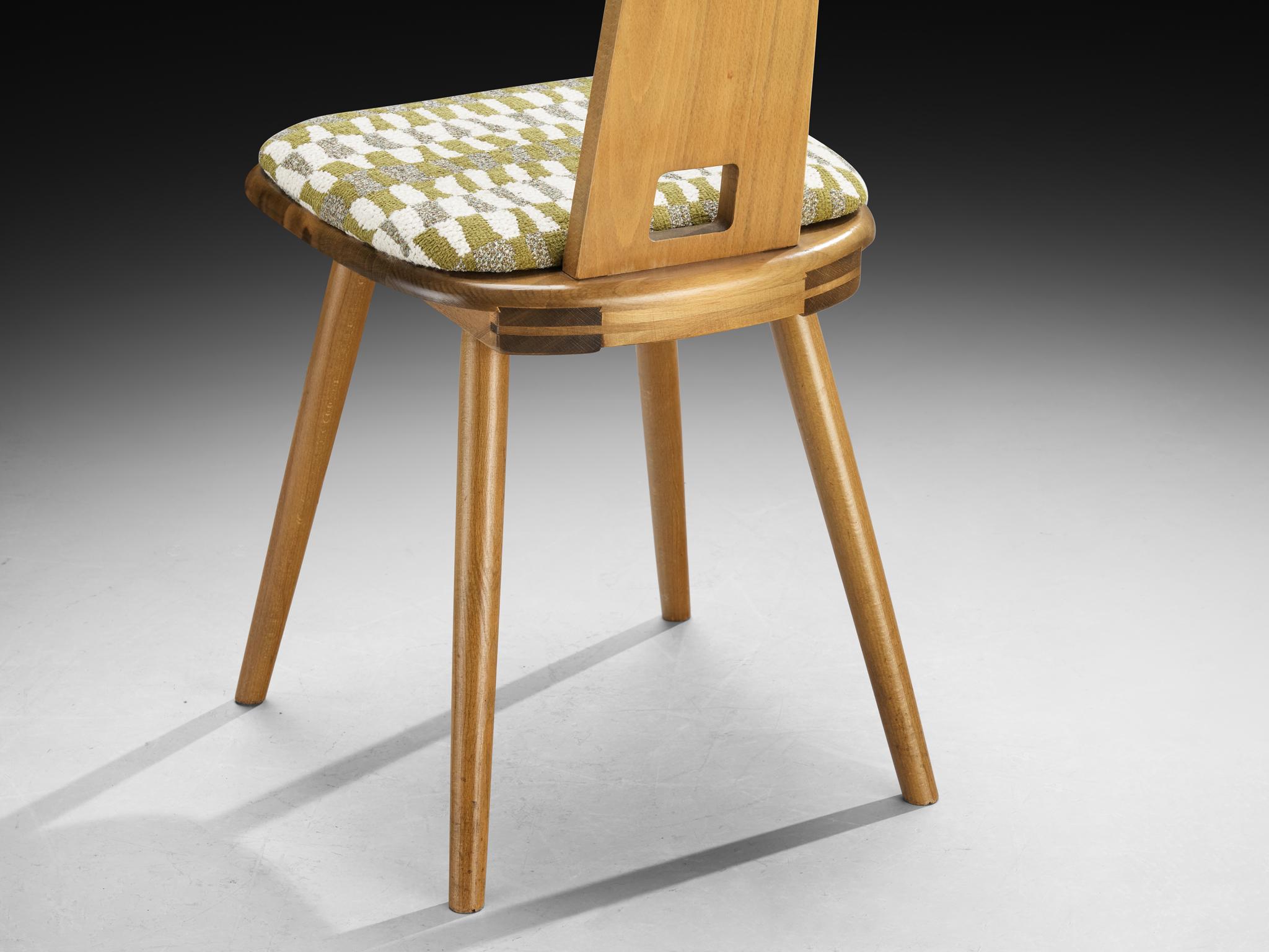 Dining Chairs in Solid Wood with Seats in Patterned Multicolor Fabric For Sale 1