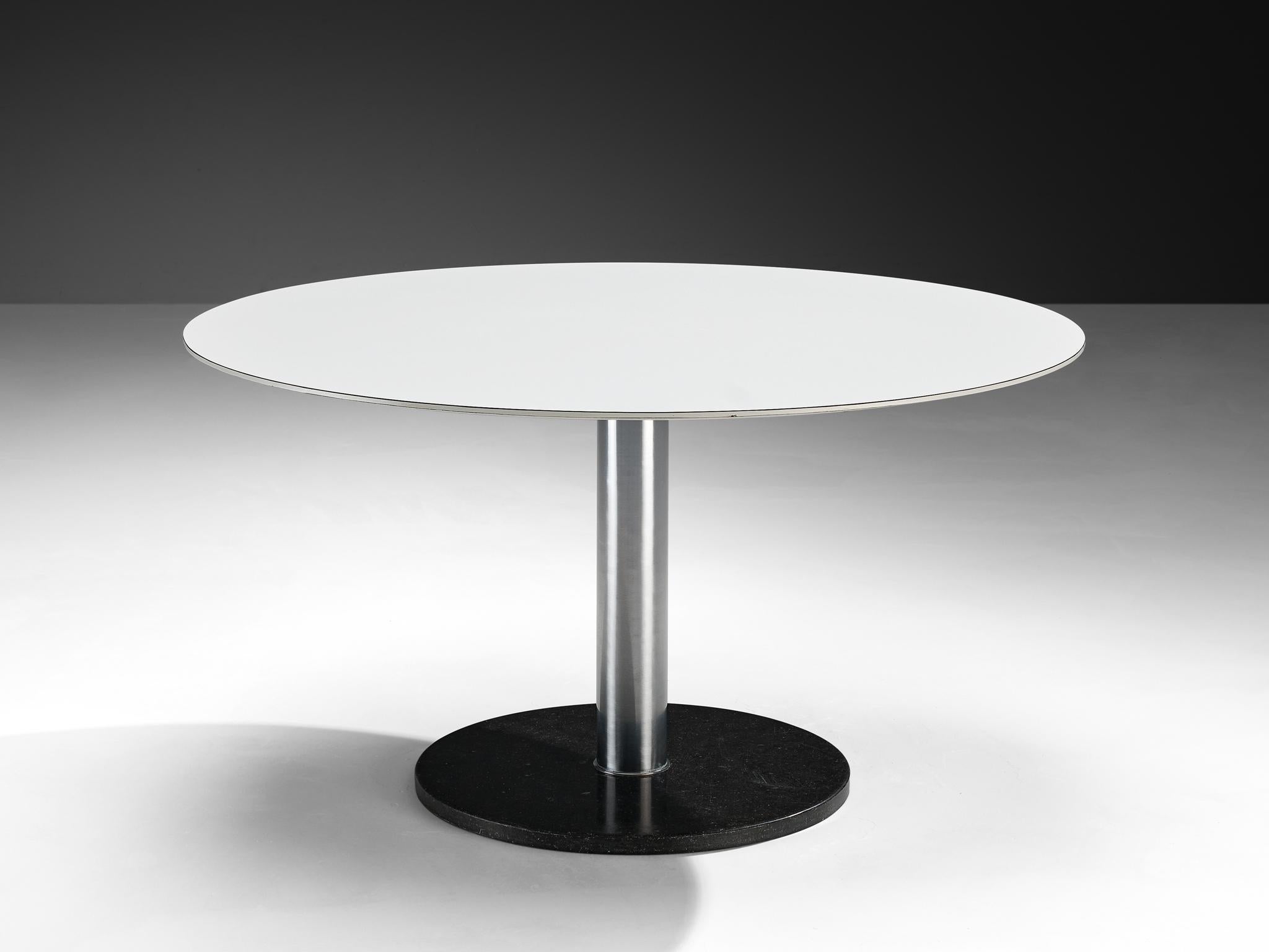 Post-Modern Postmodern Round Table with Stone Base and Laminated Top For Sale