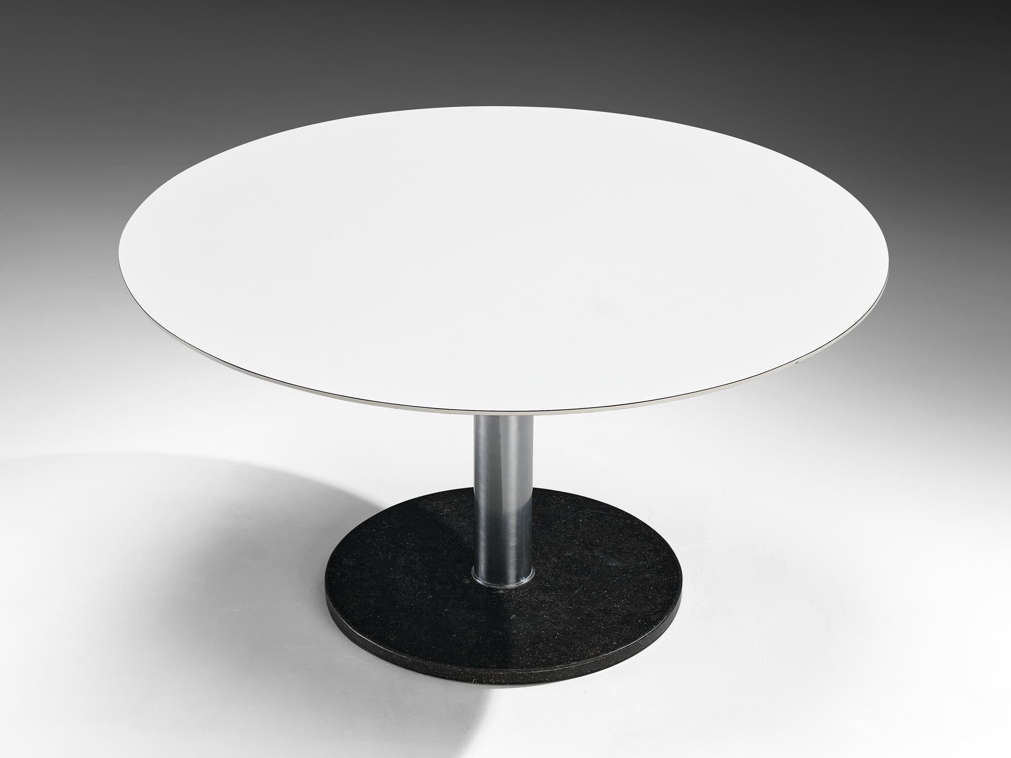 European Postmodern Round Table with Stone Base and Laminated Top For Sale
