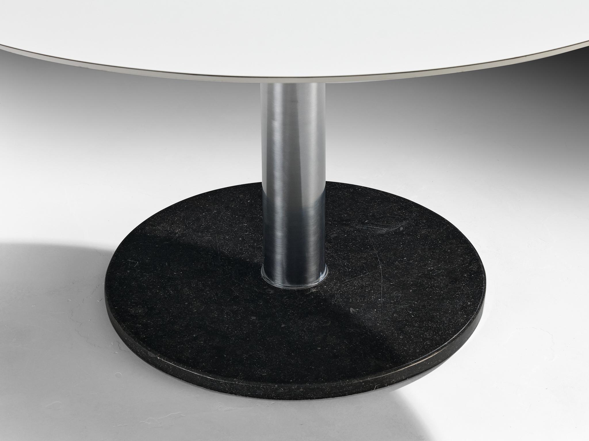 Postmodern Round Table with Stone Base and Laminated Top In Good Condition For Sale In Waalwijk, NL