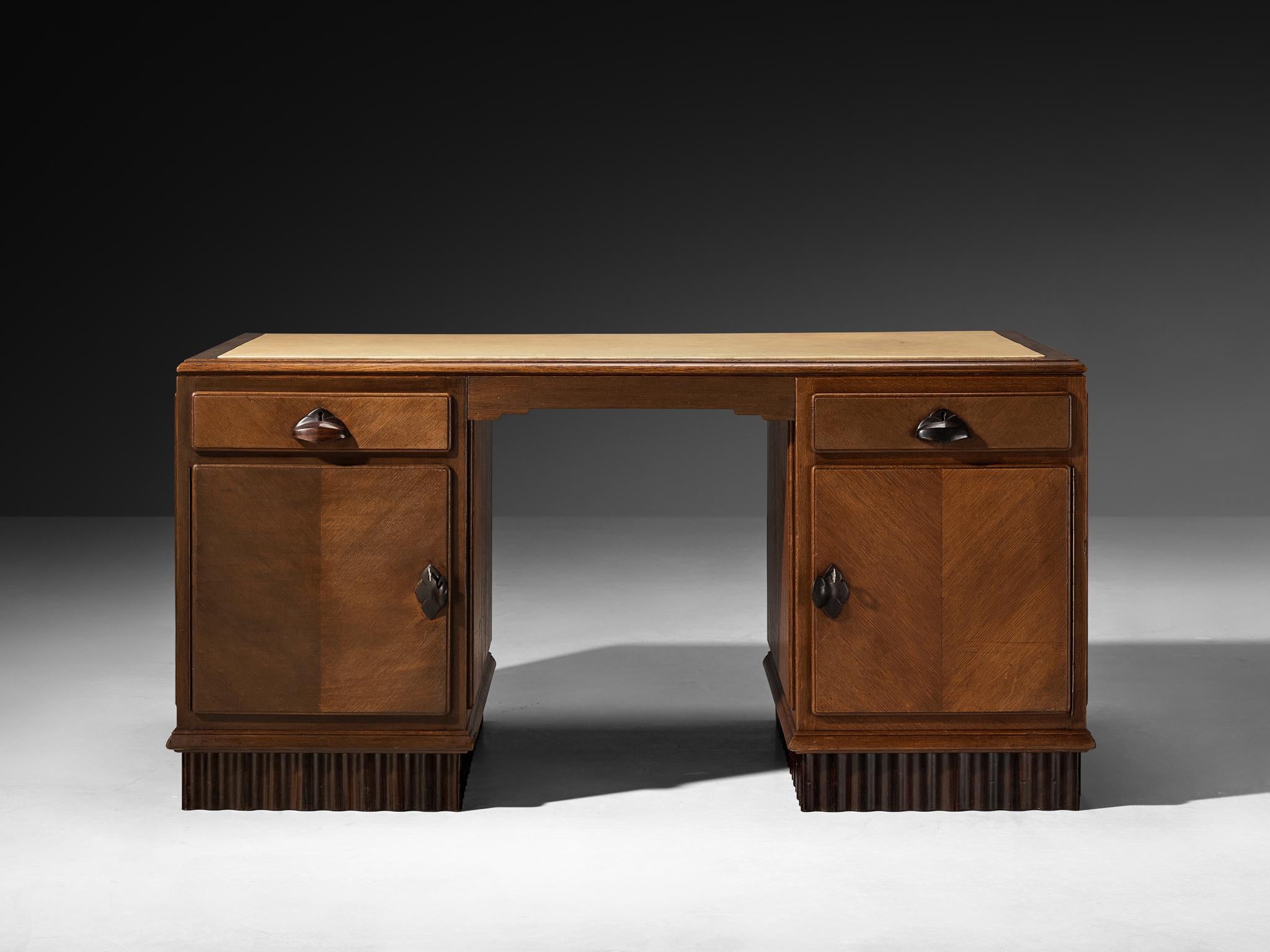Amsterdamse School Desk in Oak and Coromandel Wood In Good Condition For Sale In Waalwijk, NL