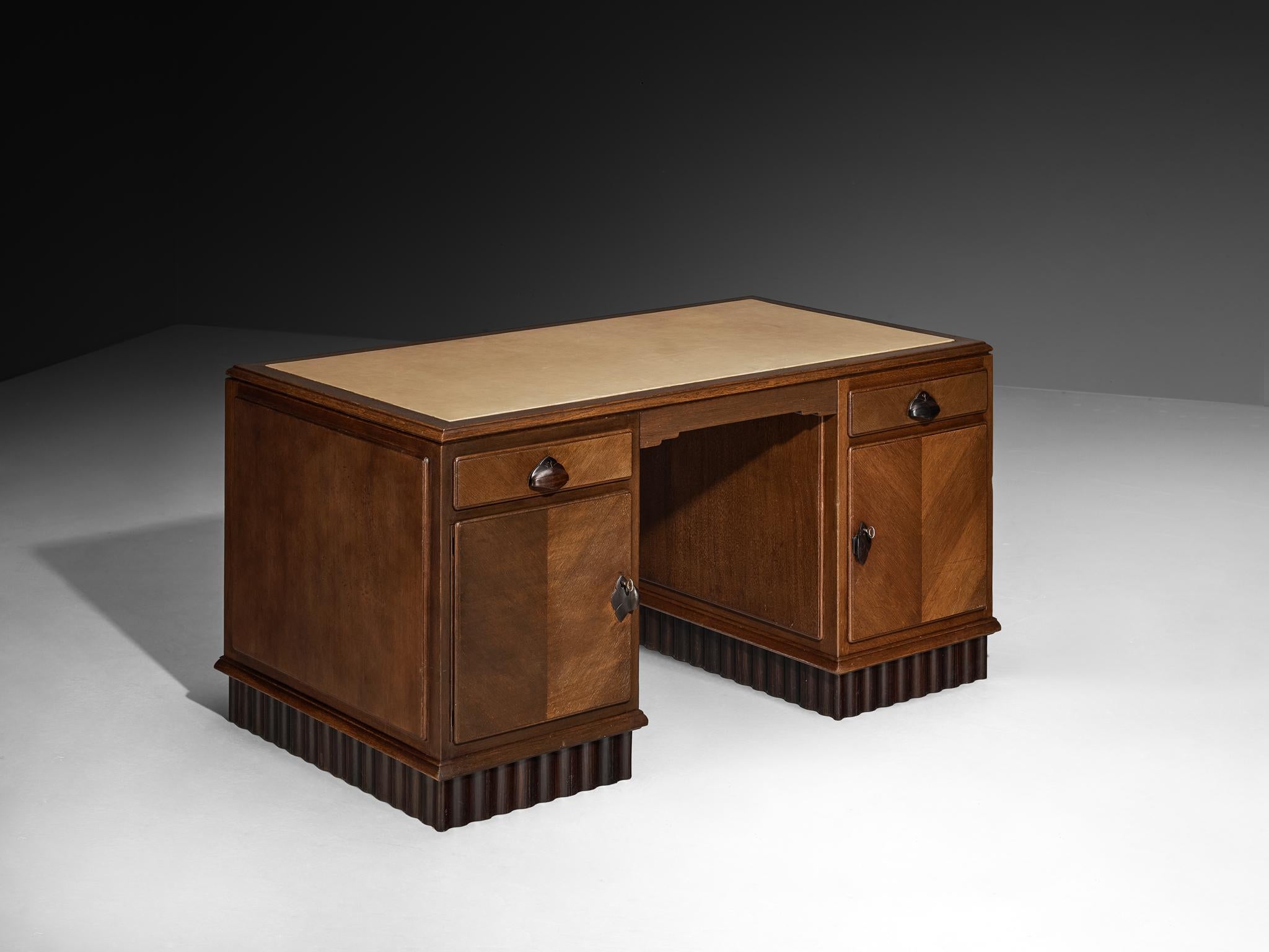 Leather Amsterdamse School Desk in Oak and Coromandel Wood For Sale