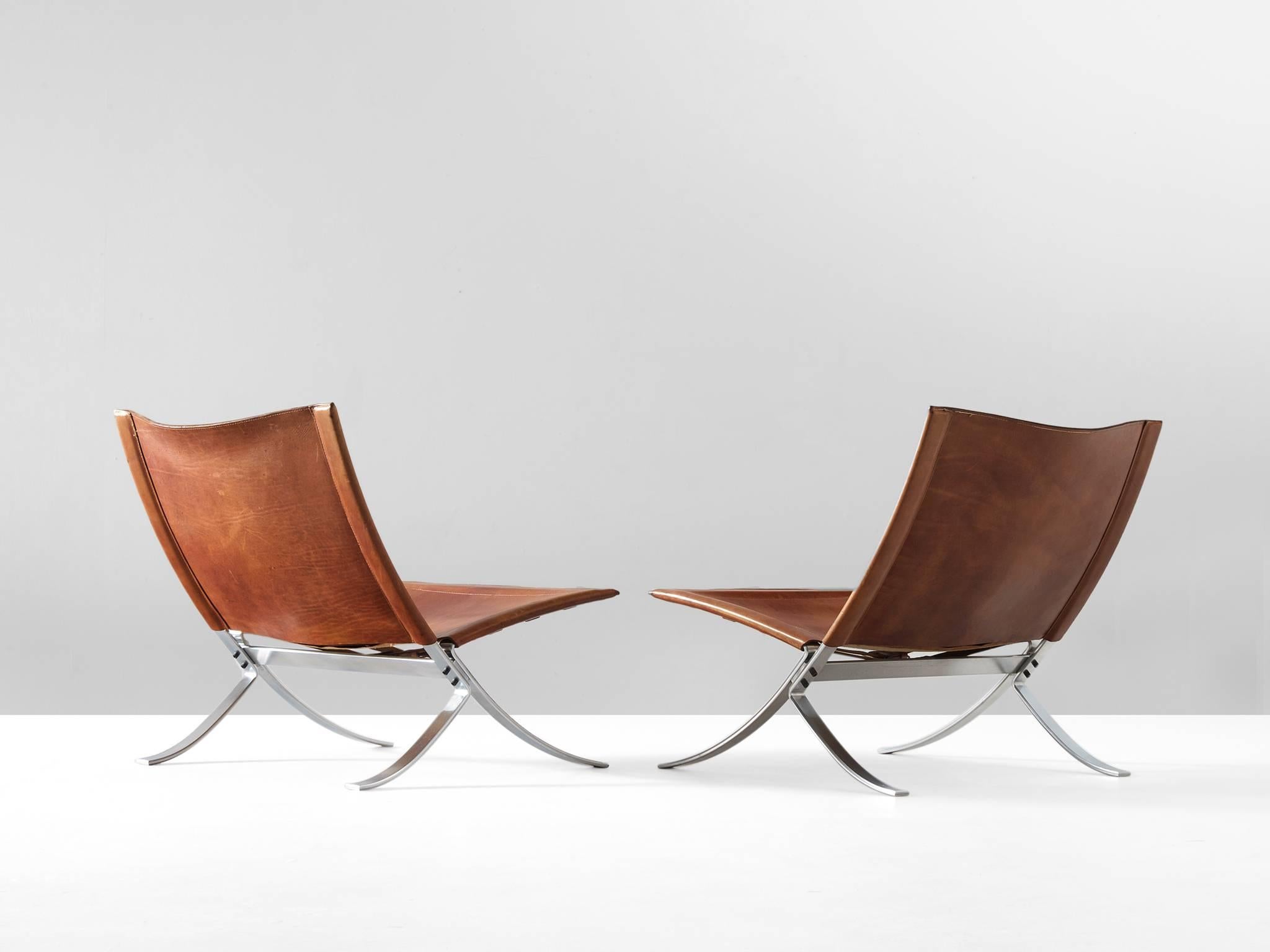 Scandinavian Modern Steen Ostergaard Pair of Cognac Leather Lounge Chairs