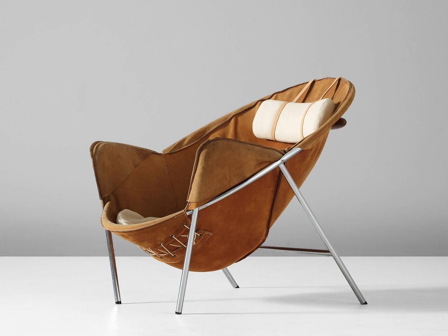 Danish Erik Jorgensen Easy Chair in Cognac Suede