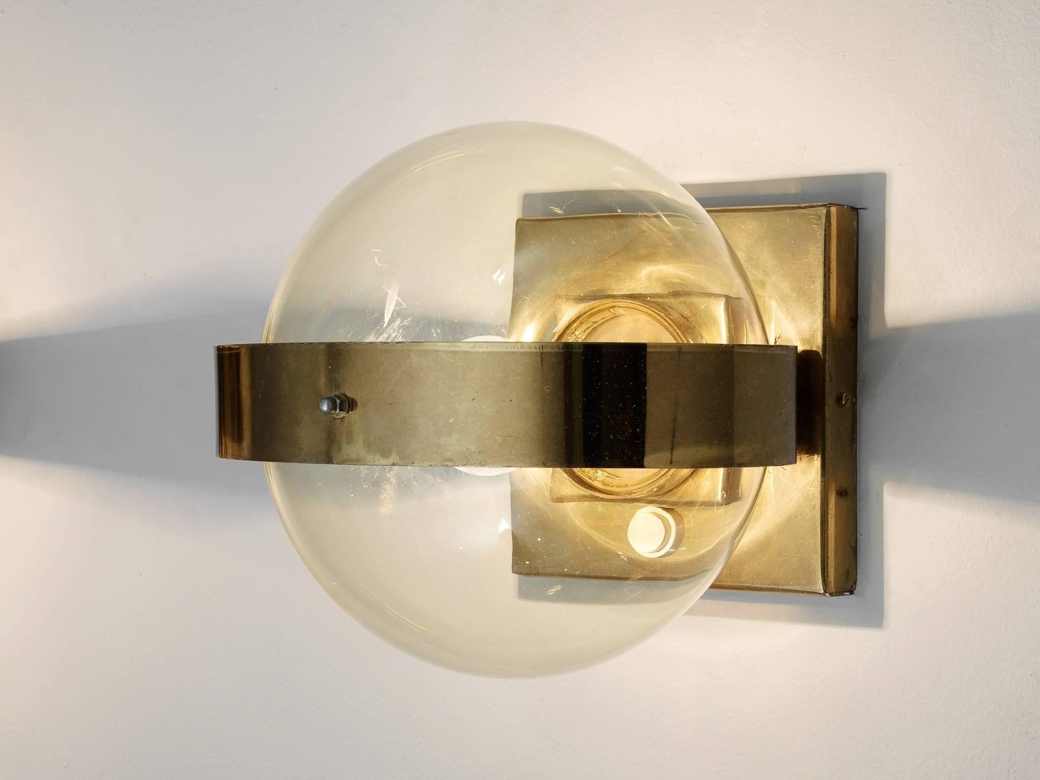 Set of 2 Wall Lights in Brass and Glass In Good Condition In Waalwijk, NL