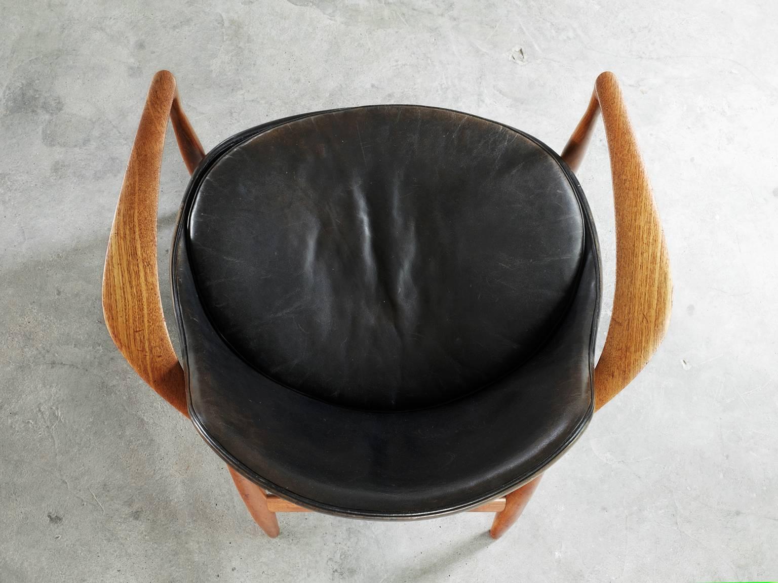 Set of Two Elizabeth Chairs in Patinated Black Leather by Ib Kofod-Larsen 1