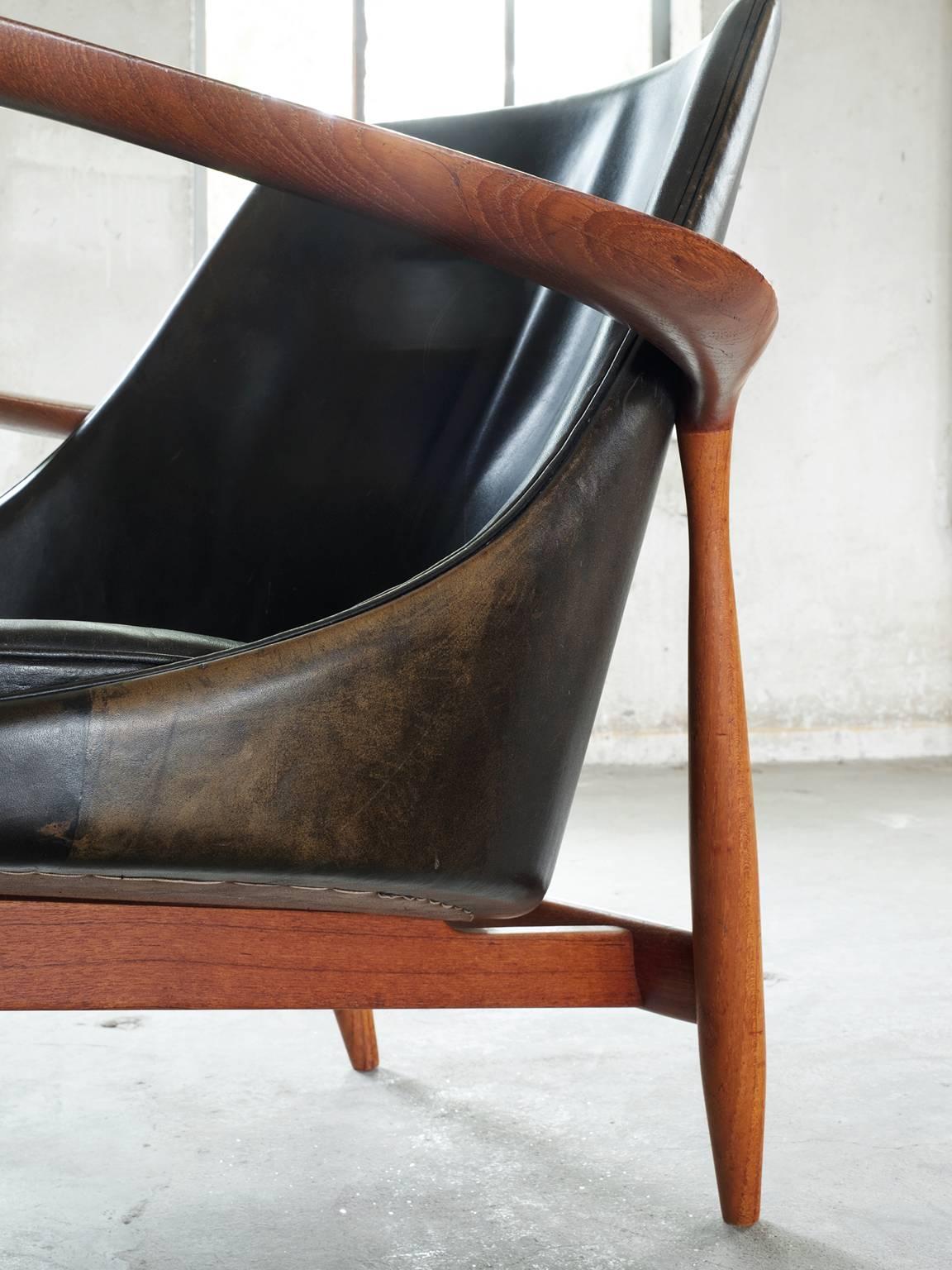 Set of Two Elizabeth Chairs in Patinated Black Leather by Ib Kofod-Larsen 2