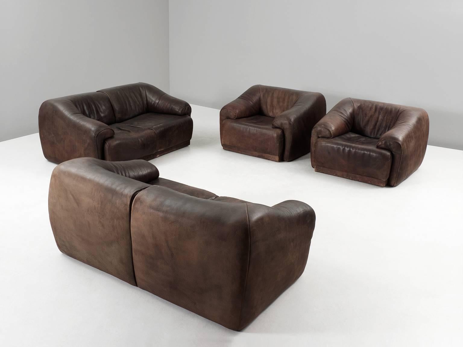 Set of Two De Sede Lounge Chairs in Dark Brown Leather 1