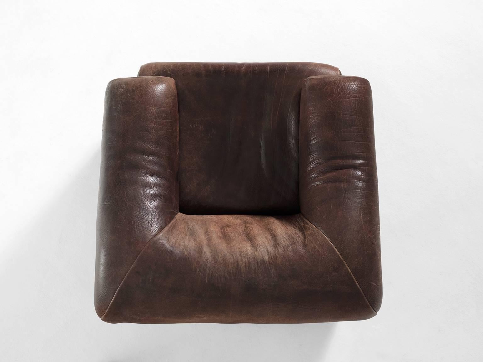 Mid-Century Modern Set of Two De Sede Lounge Chairs in Dark Brown Leather