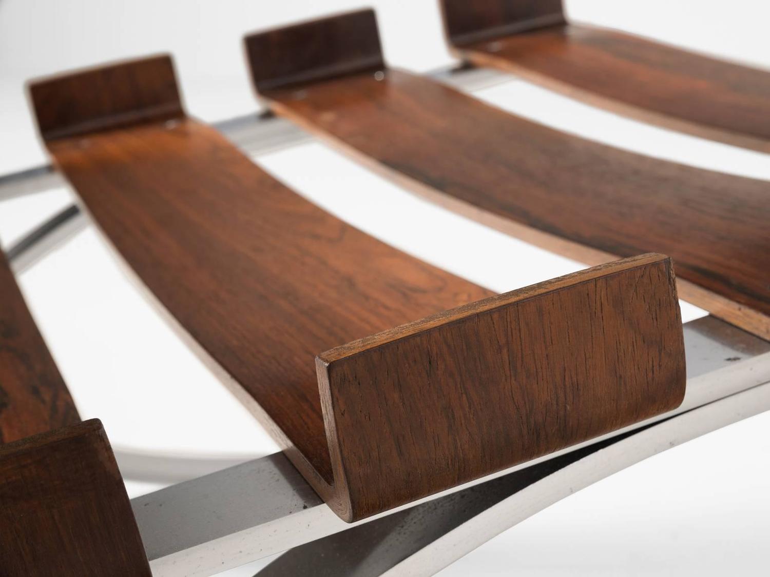 Pair of Easy Chairs in Rosewood and Steel For Sale at 1stdibs