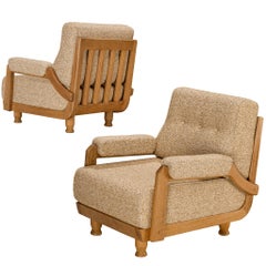 Guillerme & Chambron Coppia di sedie da salotto in rovere massiccio e lana beige