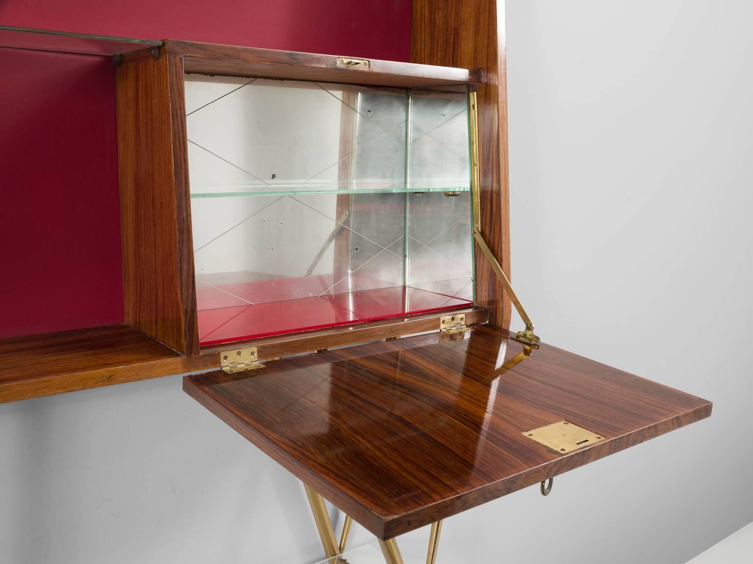 Italian Dry Bar in Rosewood, Brass and Glass In Good Condition In Waalwijk, NL