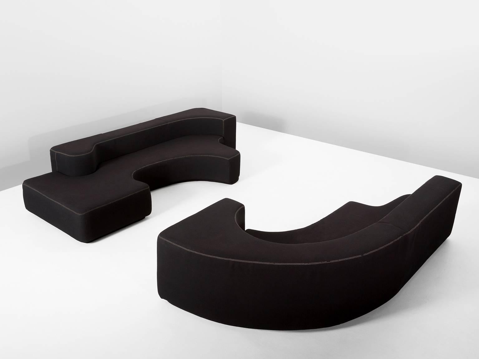 Italian 'Lara' Modular Sofa in Black Fabric Upholstery