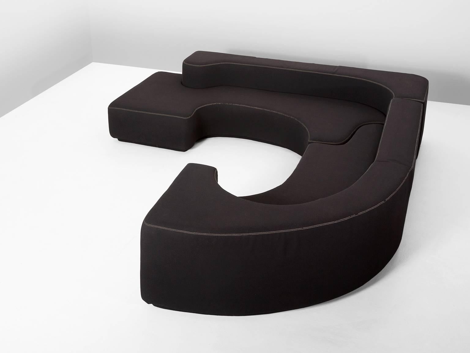 Mid-Century Modern 'Lara' Modular Sofa in Black Fabric Upholstery