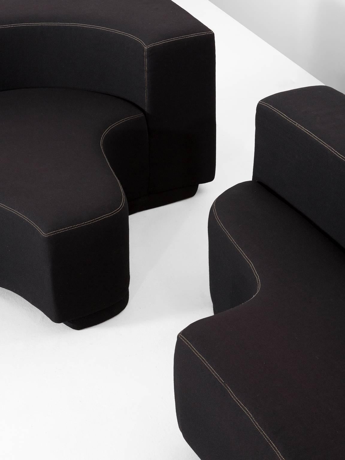 Mid-20th Century 'Lara' Modular Sofa in Black Fabric Upholstery