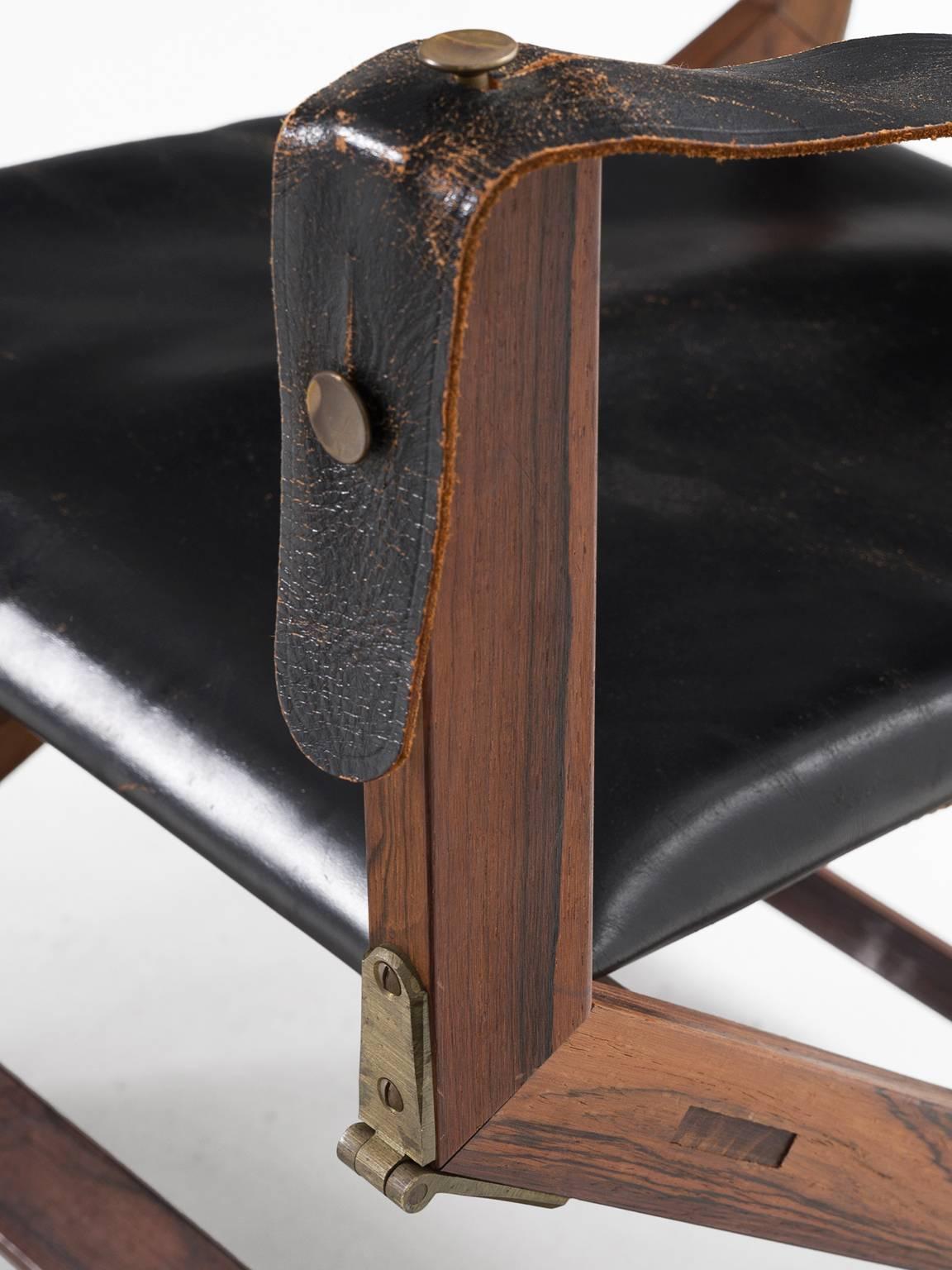 Scandinavian Set of Two Safari X-chairs in Black Leather 
