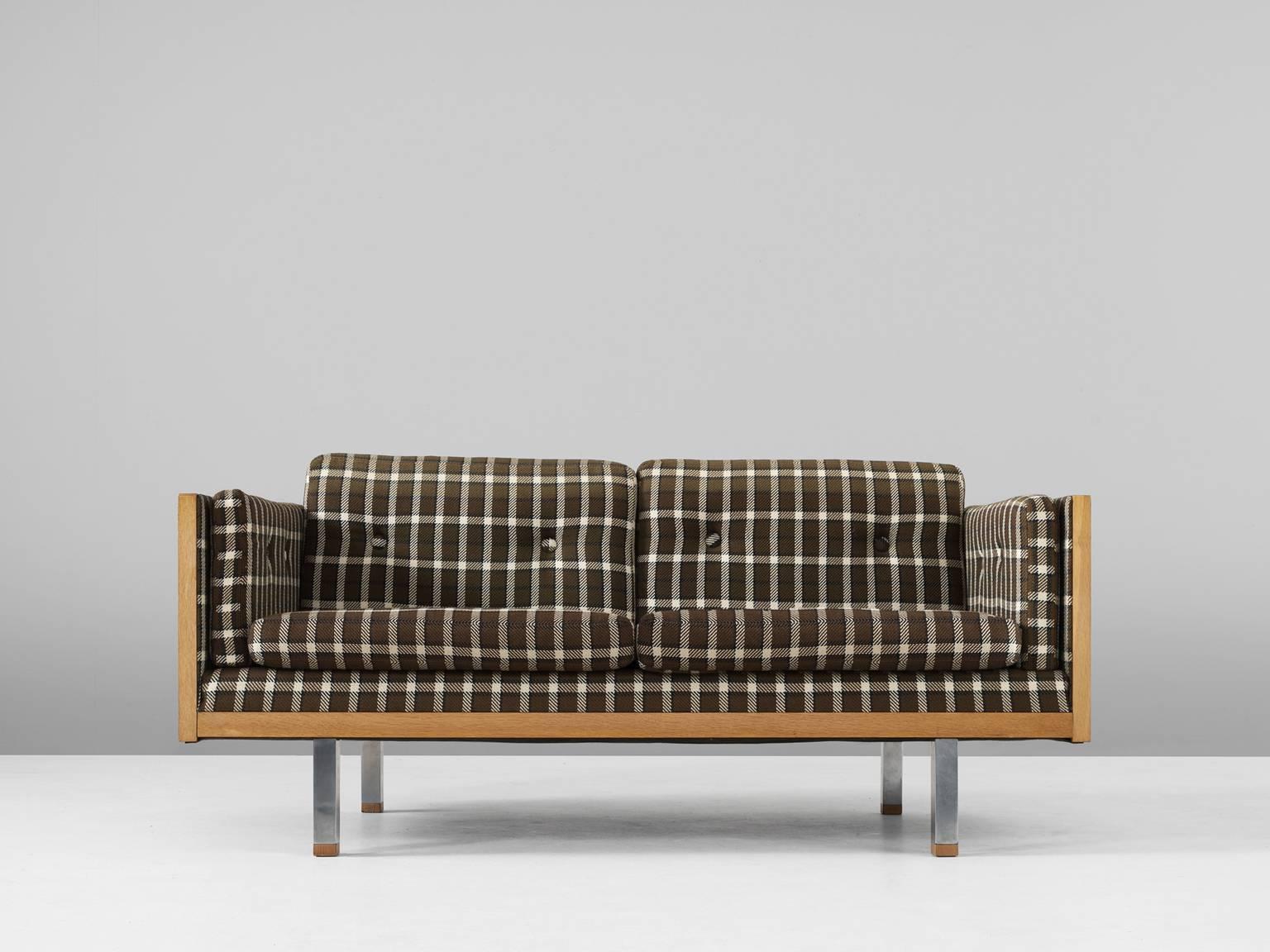 Mid-Century Modern Scandinavian Two-Seat Sofa in Oak and Checkered Upholstery