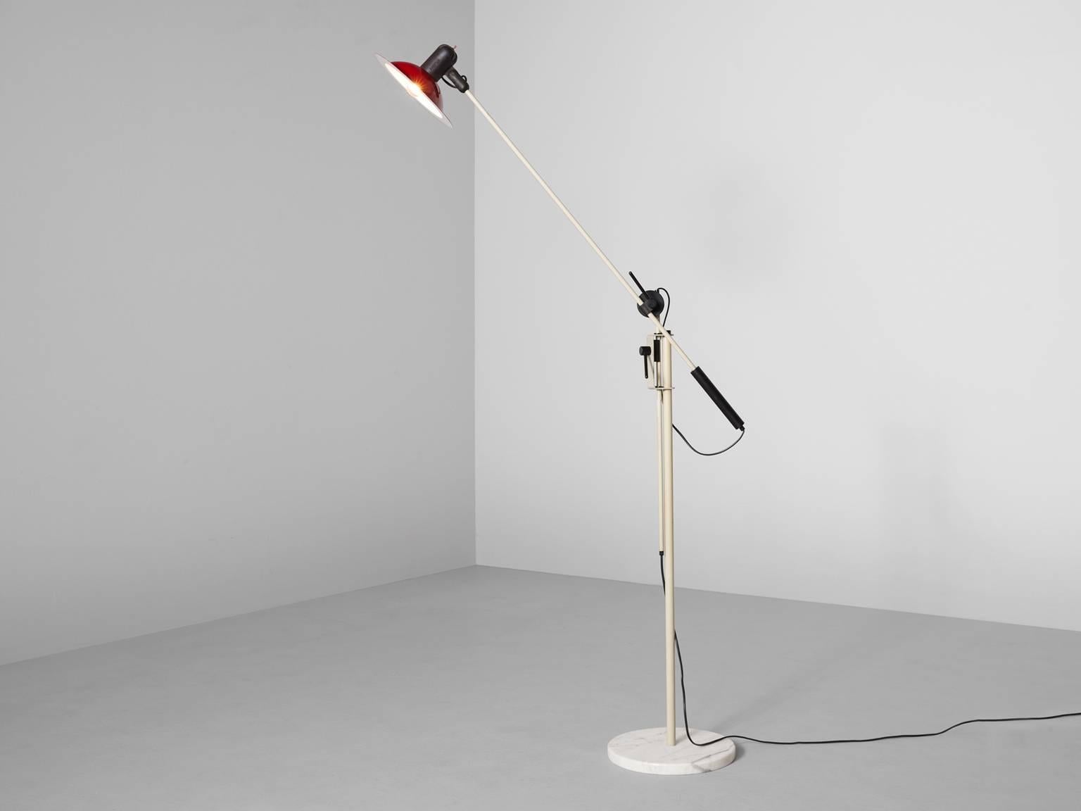 Mid-Century Modern Stilnovo Floor Lamp with Red Shade and Marble Base