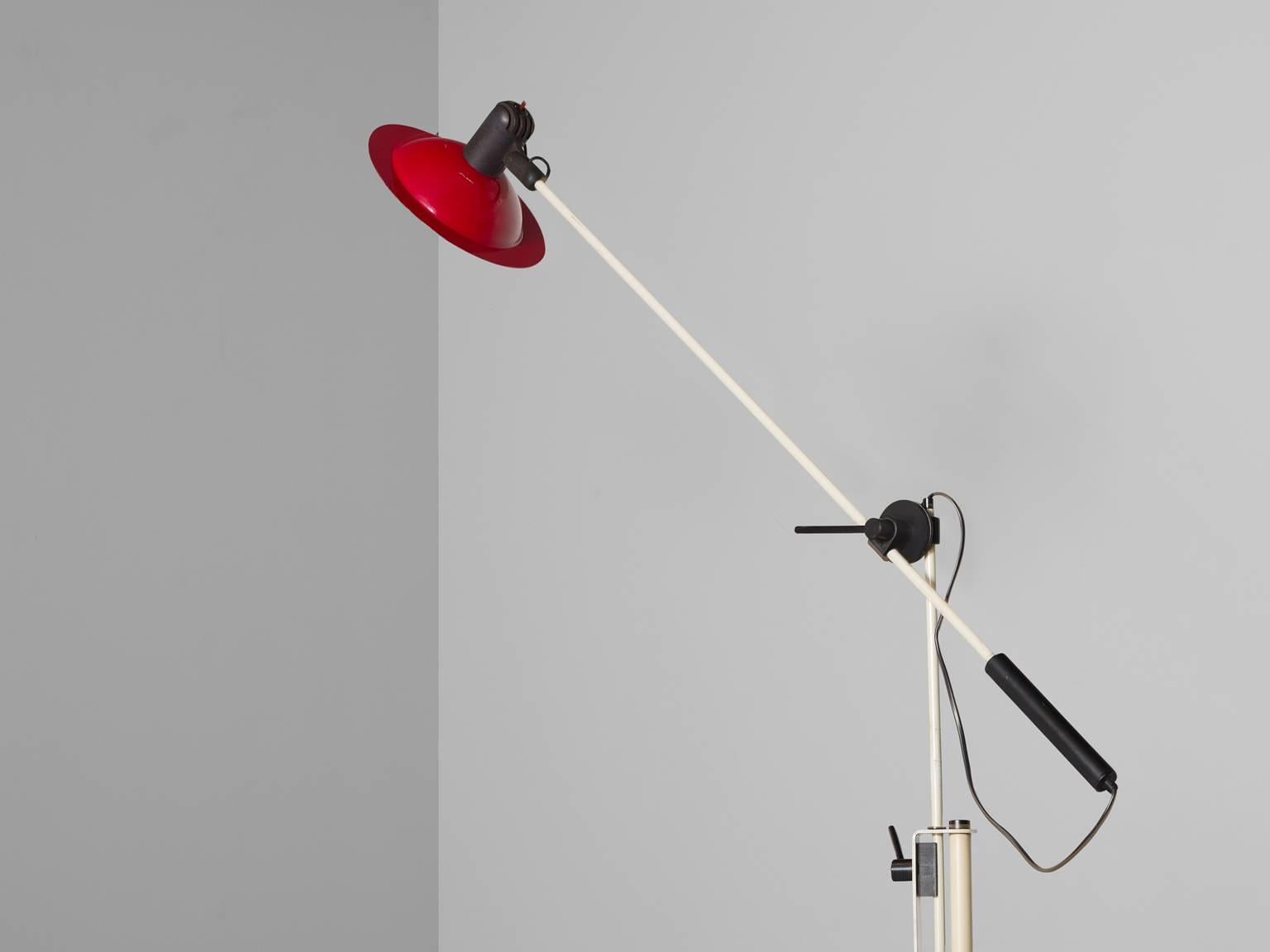 Stilnovo Floor Lamp with Red Shade and Marble Base In Good Condition In Waalwijk, NL