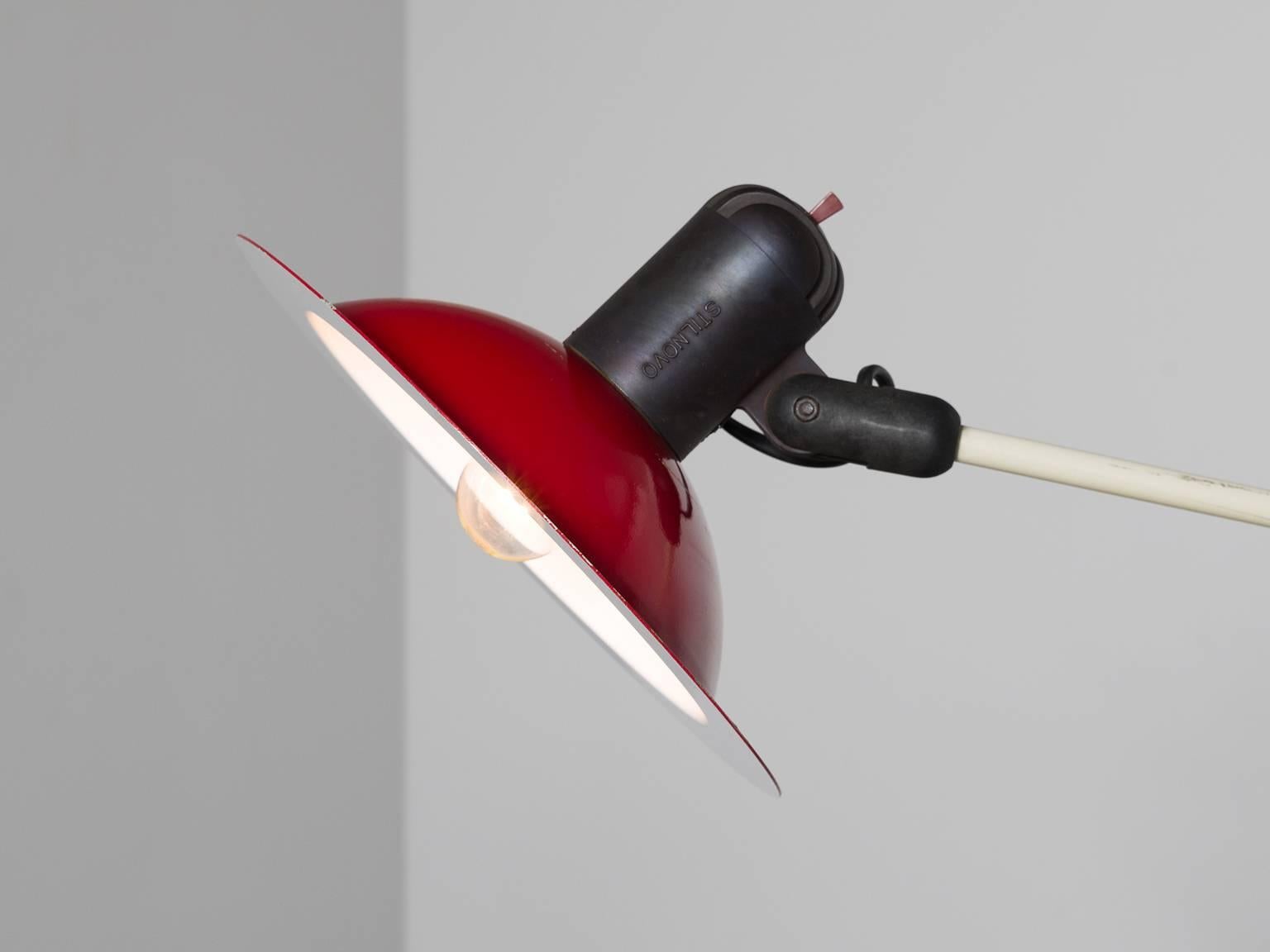 Plastic Stilnovo Floor Lamp with Red Shade and Marble Base