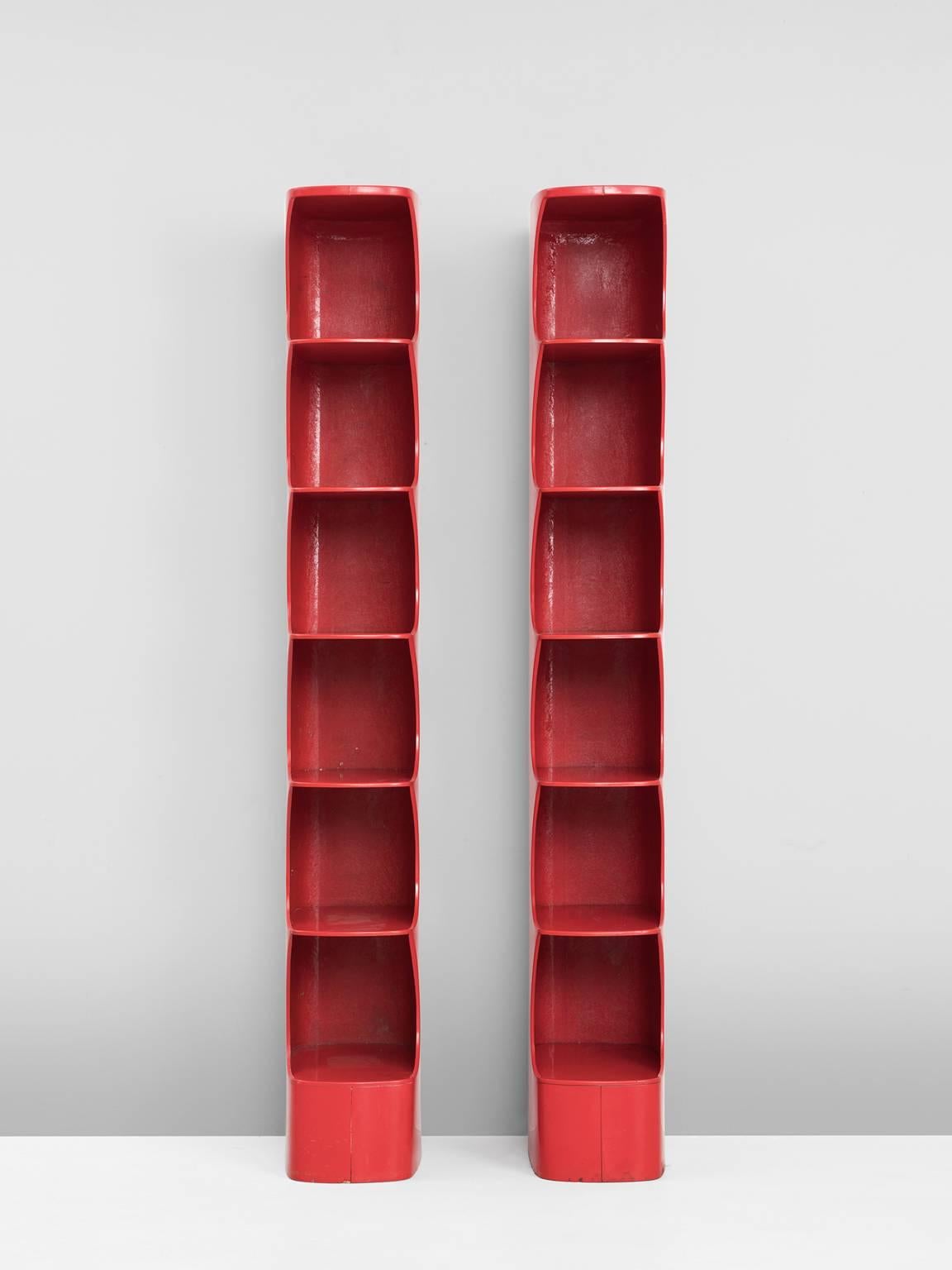 Space Age Set of Two Red Totem Shelves of Rodier 