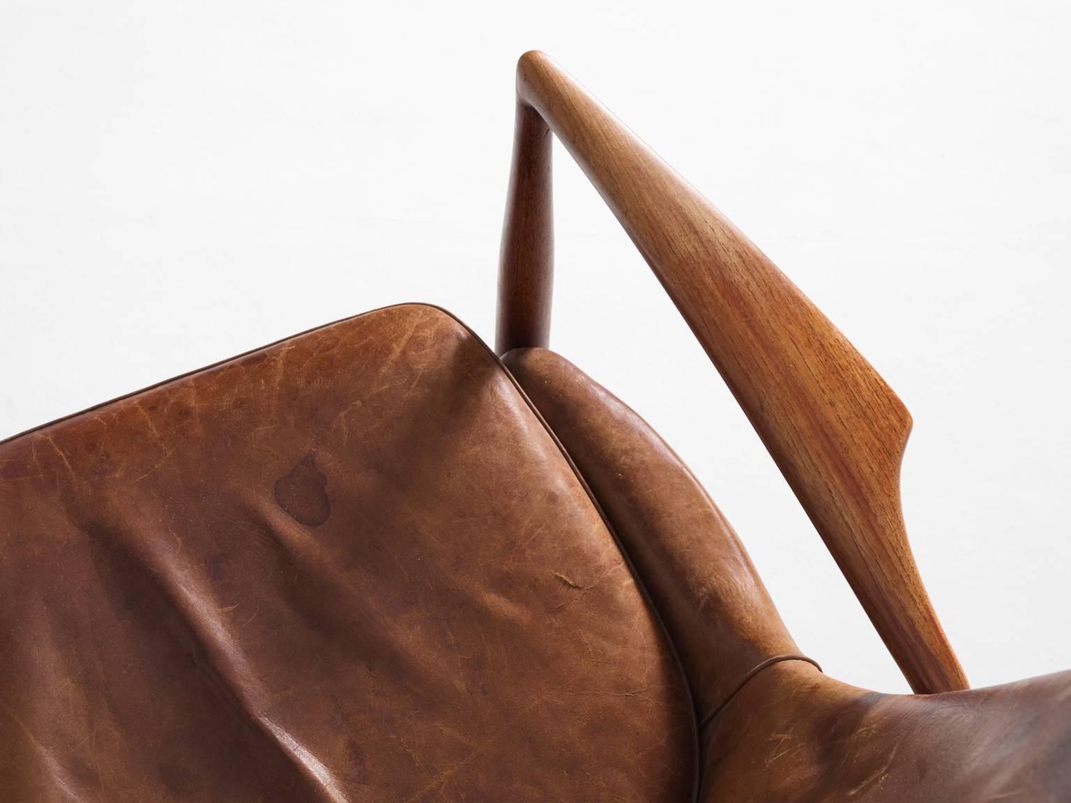 Swedish Ib Kofod-Larsen 'Seal' Lounge Chair in Patinated Cognac Leather
