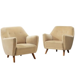 Coppia di poltrone lounge in stile Mid-Century Modern in velluto beige