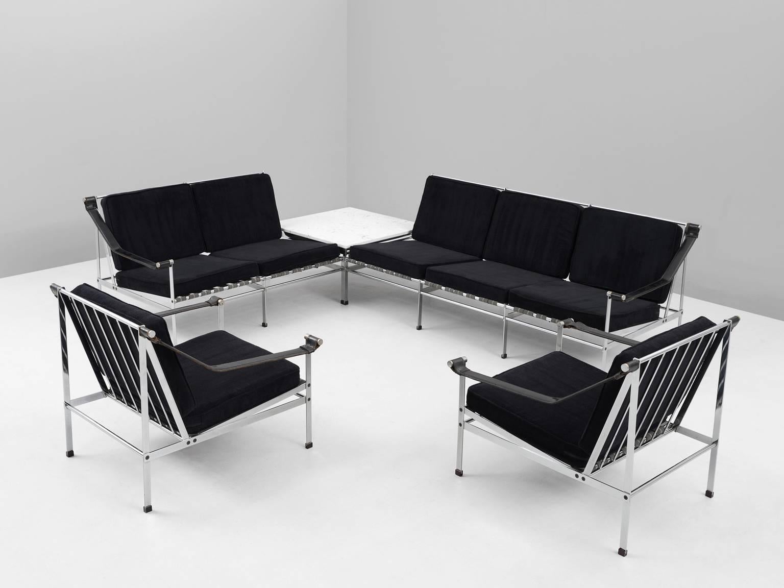 Set of Two Mid-Century Sofa's and Table in Chrome and Marble 3