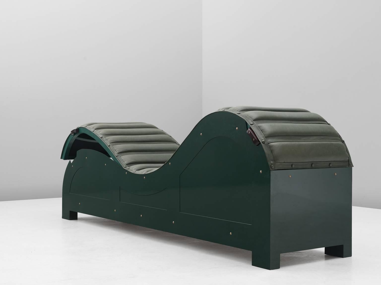 Post-Modern Mats Theselius Exclusive Daybed in Green Leather for Källemo, Sweden