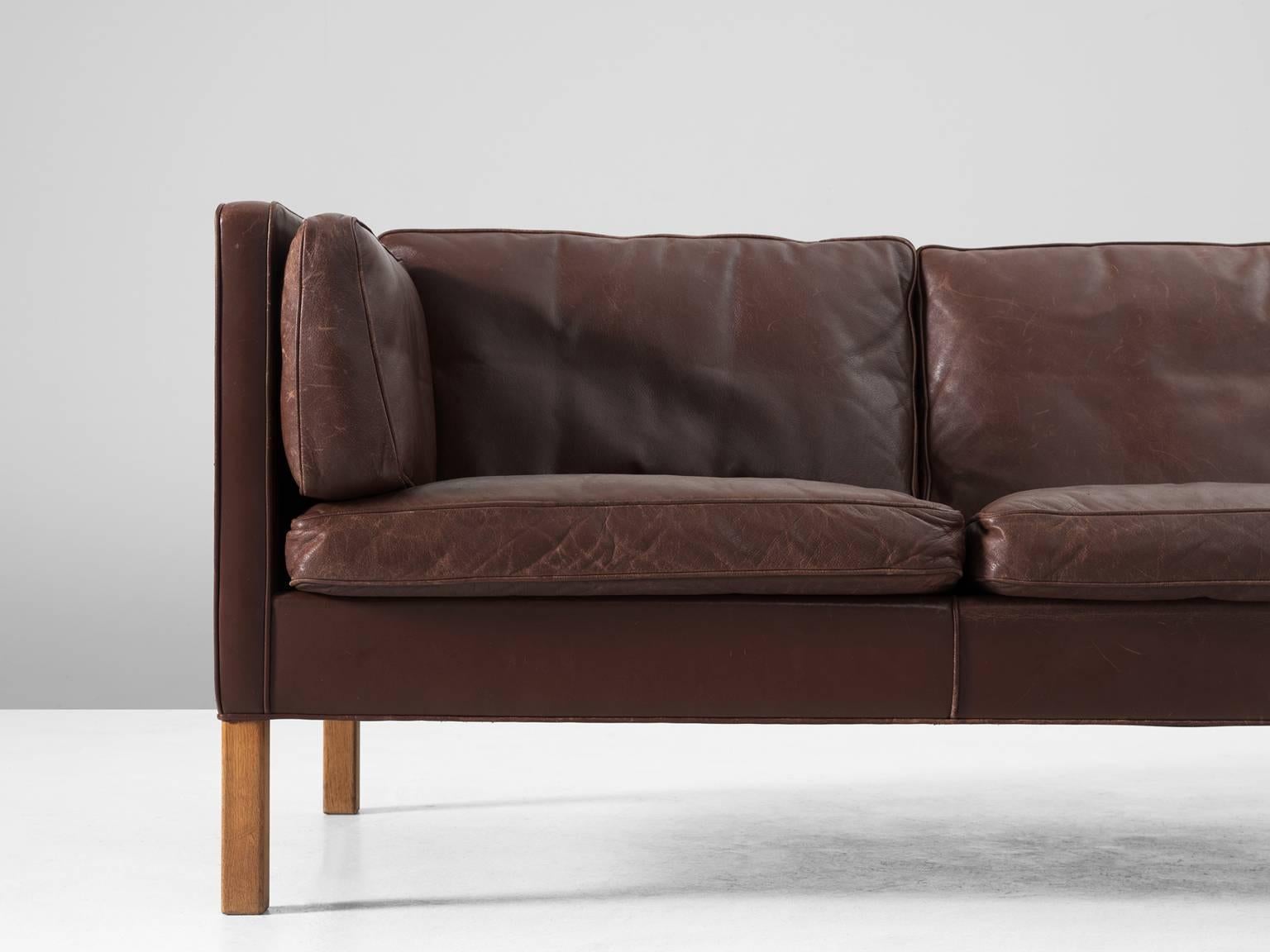 Mid-Century Modern Borge Mogensen Sofa 2443 in Dark Brown Leather