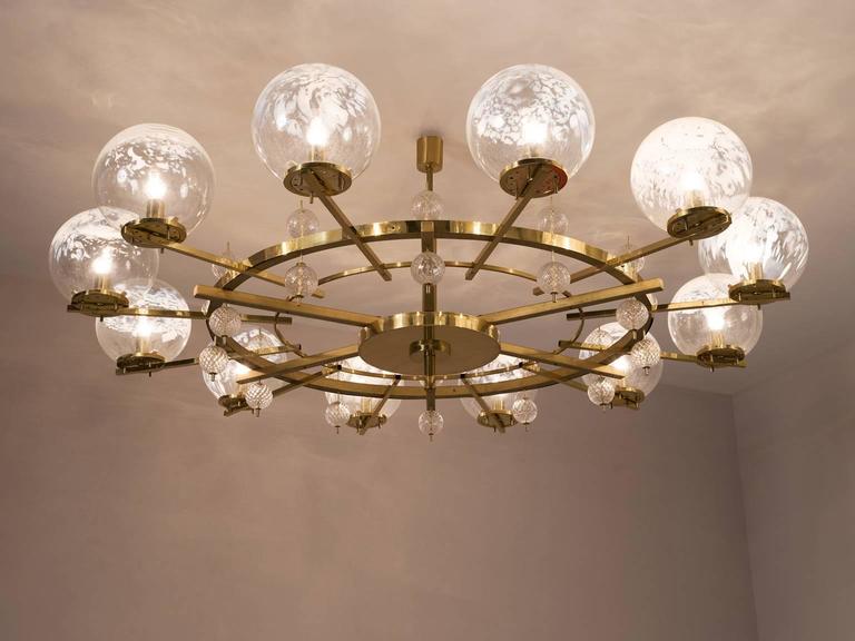 Extreme Large 8.5 ft. Chandelier in Brass and ArtGlass Spheres For
