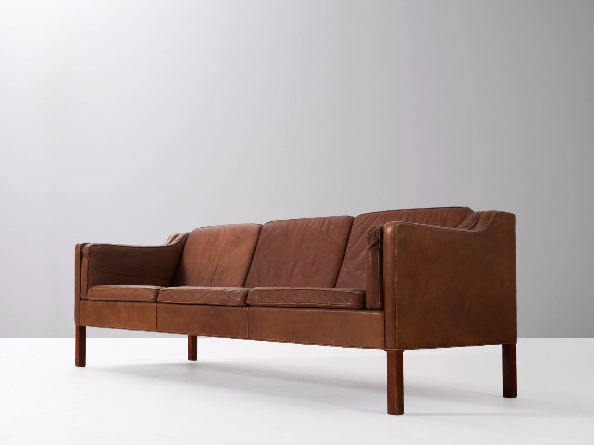 Mid-Century Modern Børge Mogensen Three-Seat Sofa in Brown Leather