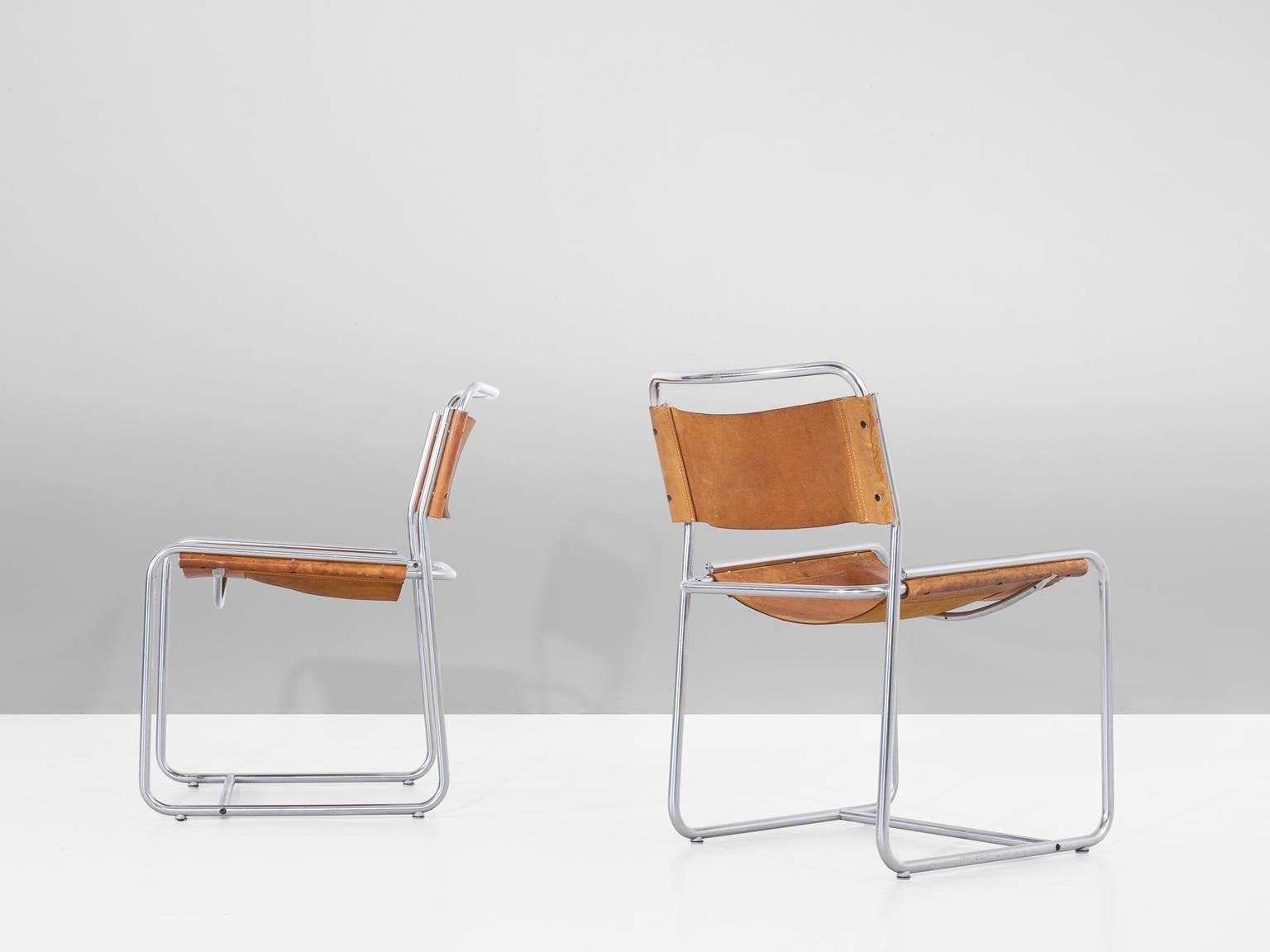 European Clair Bataille & Paul Ibens Set of 6 Tubular Chairs in Cognac for 't Spectrum 