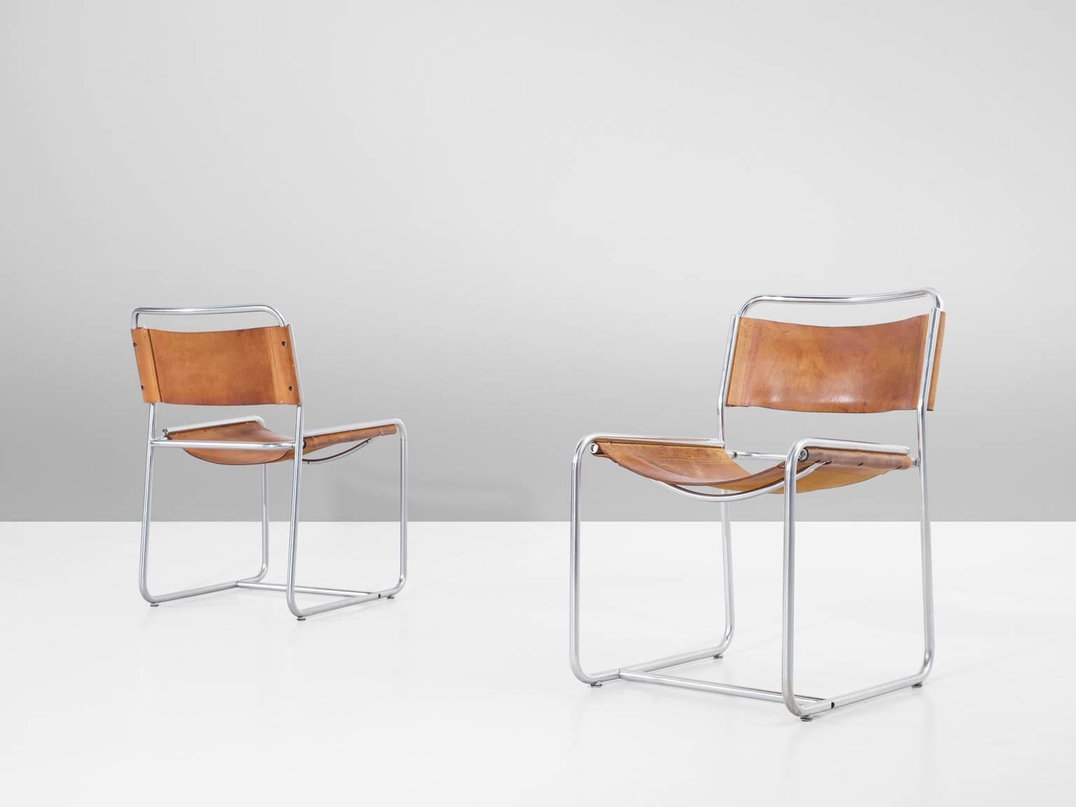 Clair Bataille & Paul Ibens Set of 6 Tubular Chairs in Cognac for 't Spectrum  In Good Condition In Waalwijk, NL