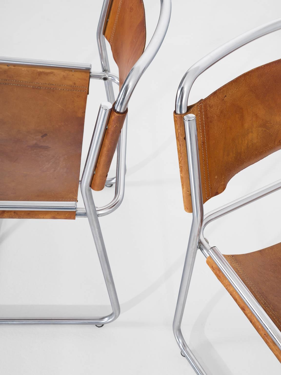 Late 20th Century Clair Bataille & Paul Ibens Set of 6 Tubular Chairs in Cognac for 't Spectrum 