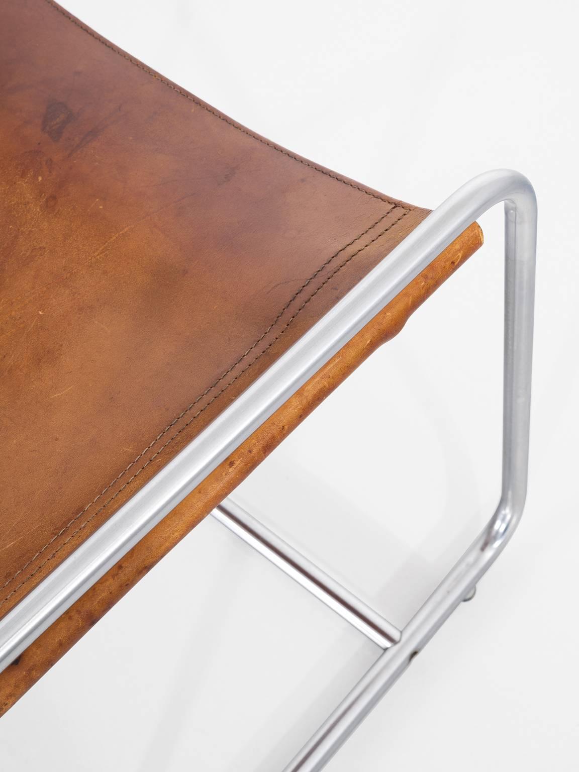 Leather Clair Bataille & Paul Ibens Set of 6 Tubular Chairs in Cognac for 't Spectrum 
