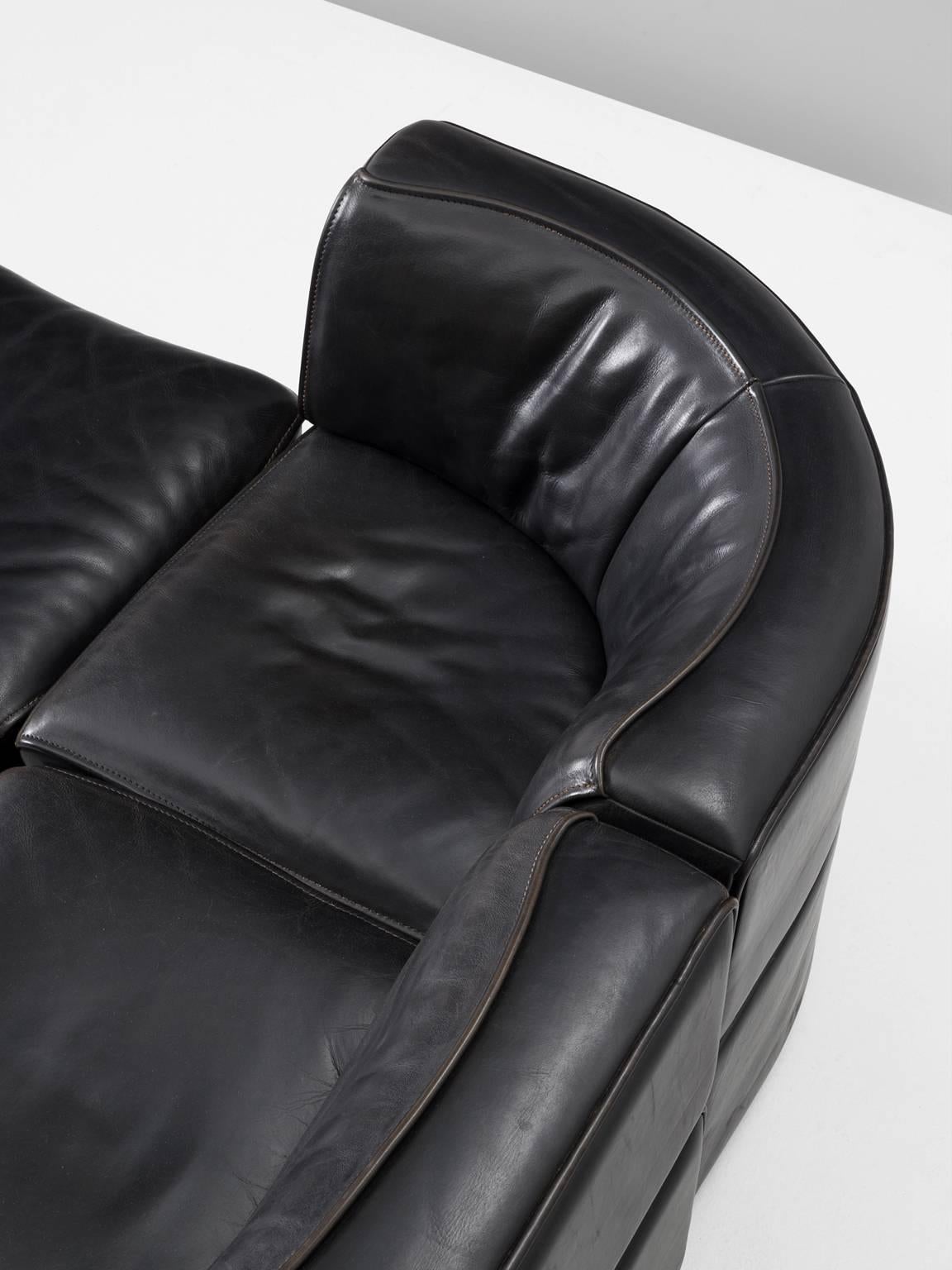 Swiss De Sede 'DS-15' Modular Sofa in Black Buffalo Leather
