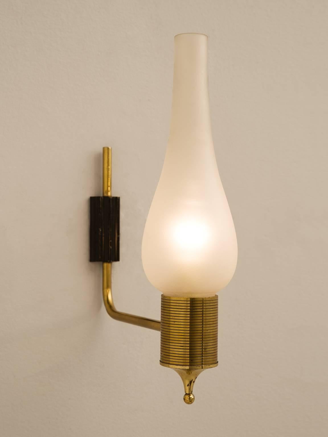 Mid-Century Modern Maison Arlus Set of Two Brass and Frosted Glass Wall Lights